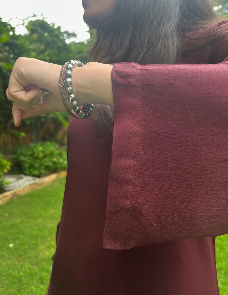 Burgundy Farshi and Shirt Matching Couple Set