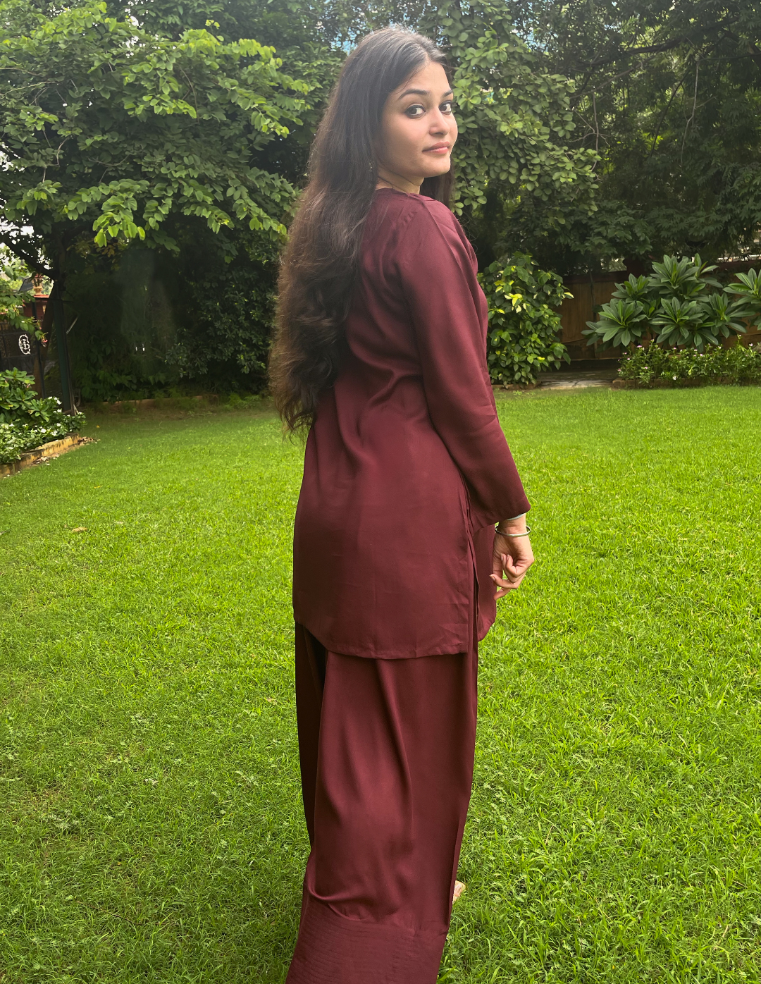 Burgundy Solid Farshi Salwar Set