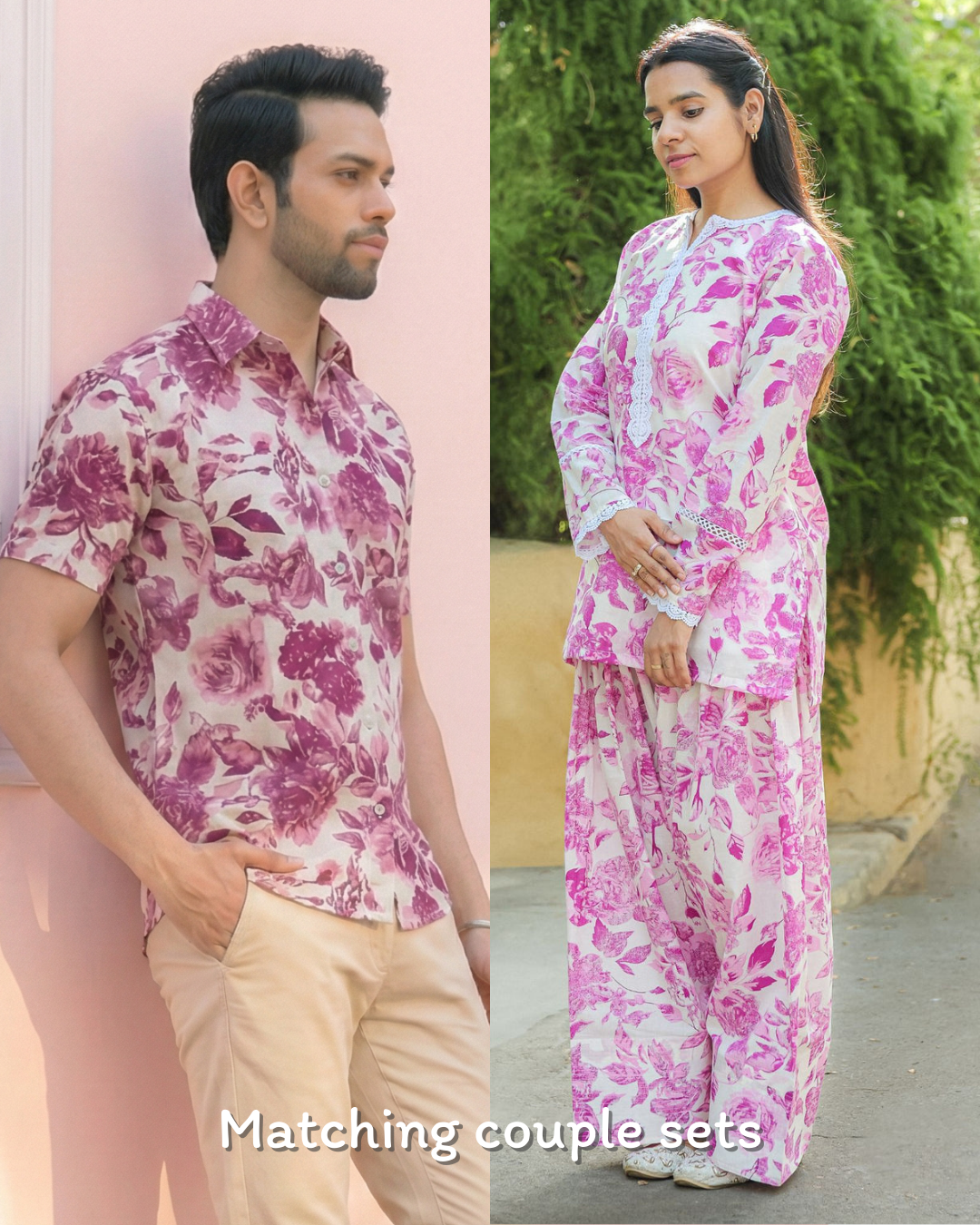 Pink Floral Matching Couple Set