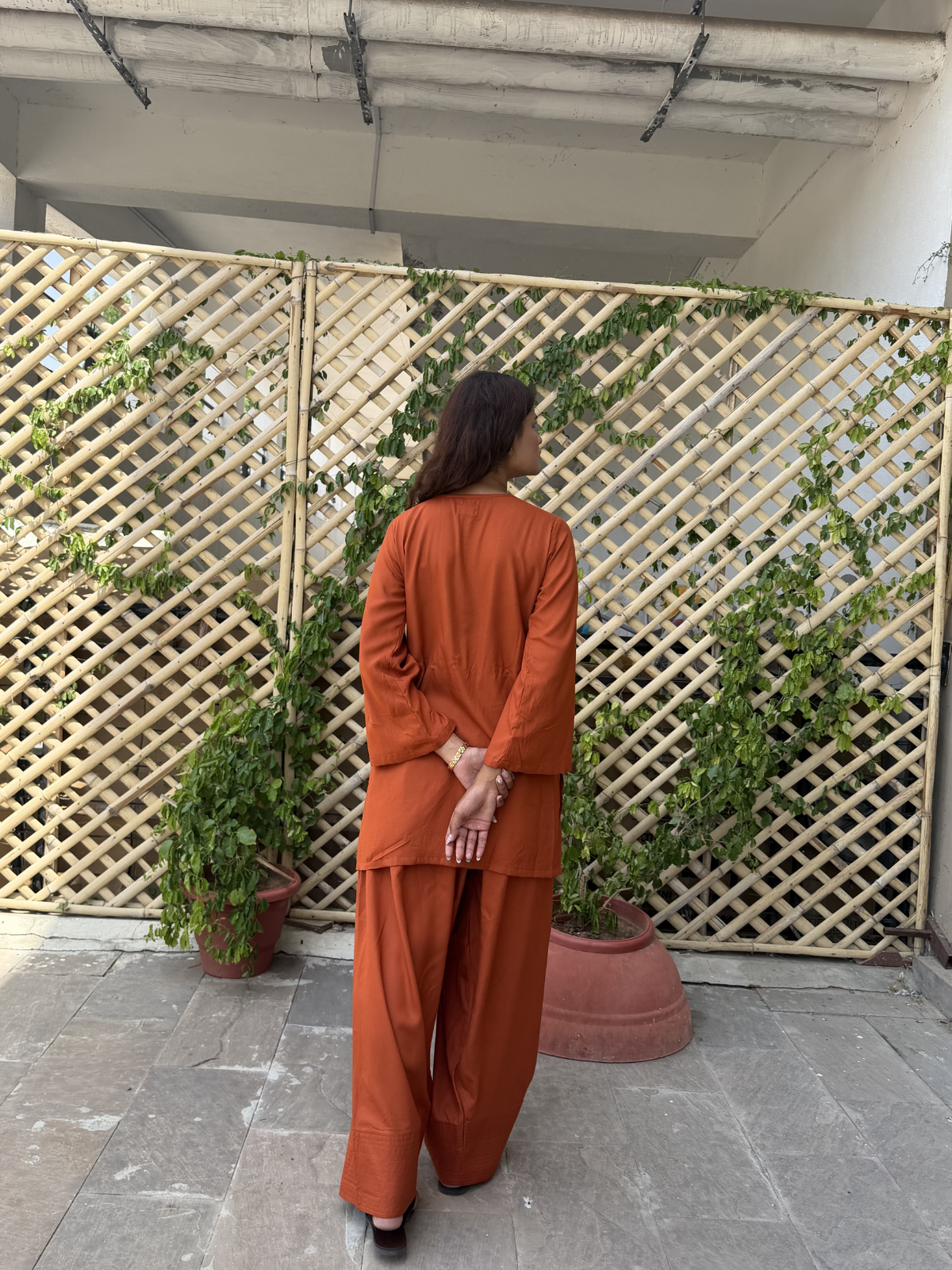 Rust Tan Solid Farshi Salwar set