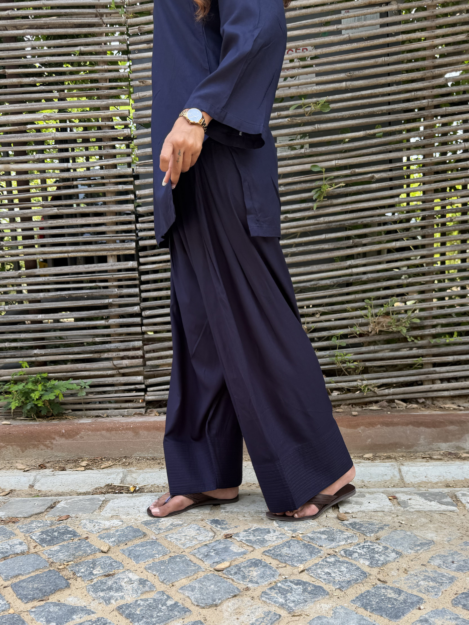 Navy Blue Solid Farshi Salwar set