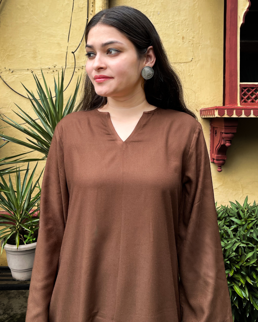 Coffee Brown Solid Farshi Salwar Set