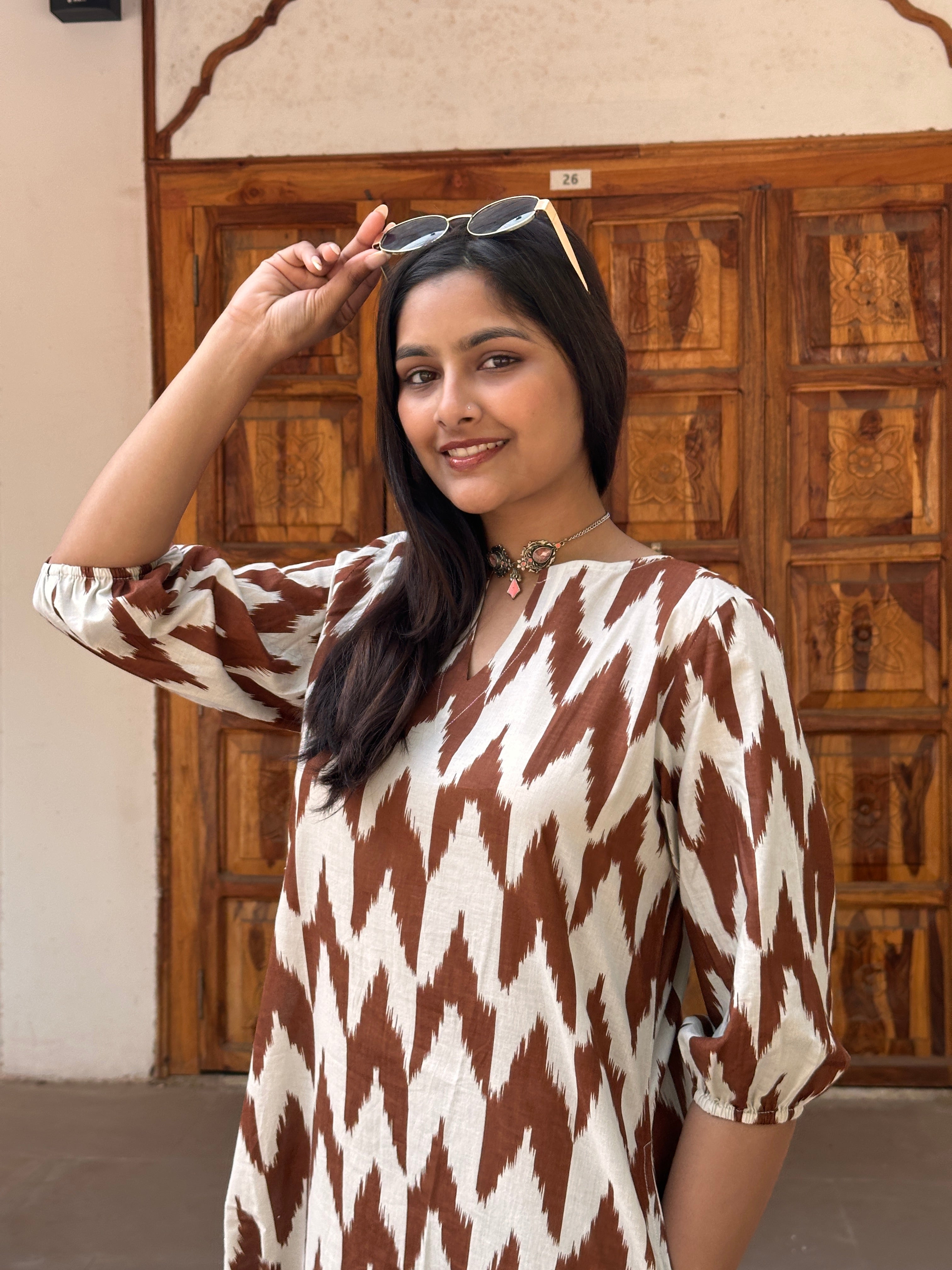 Brown Ikat Print Cord Set