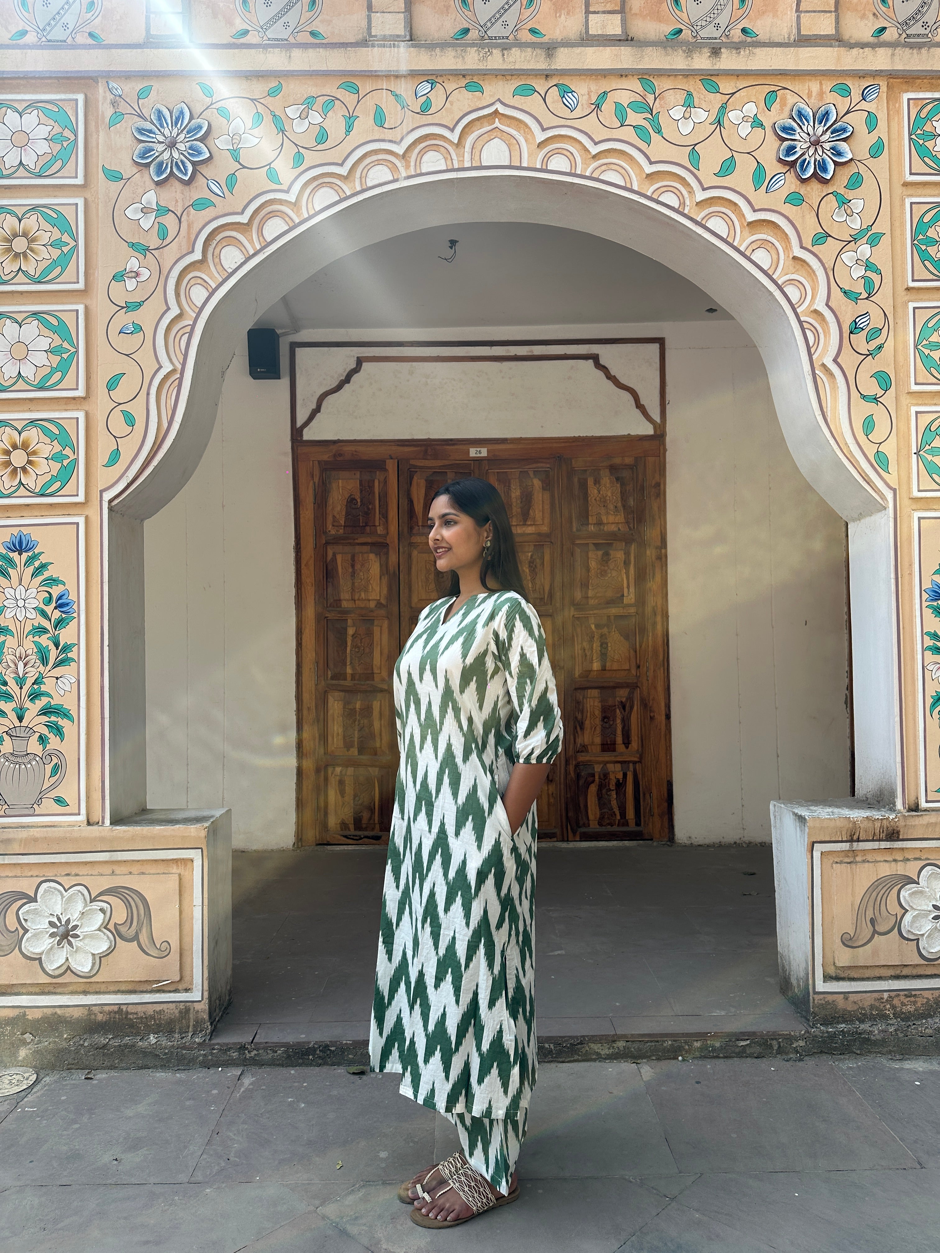 Green Ikat Print Cord Set