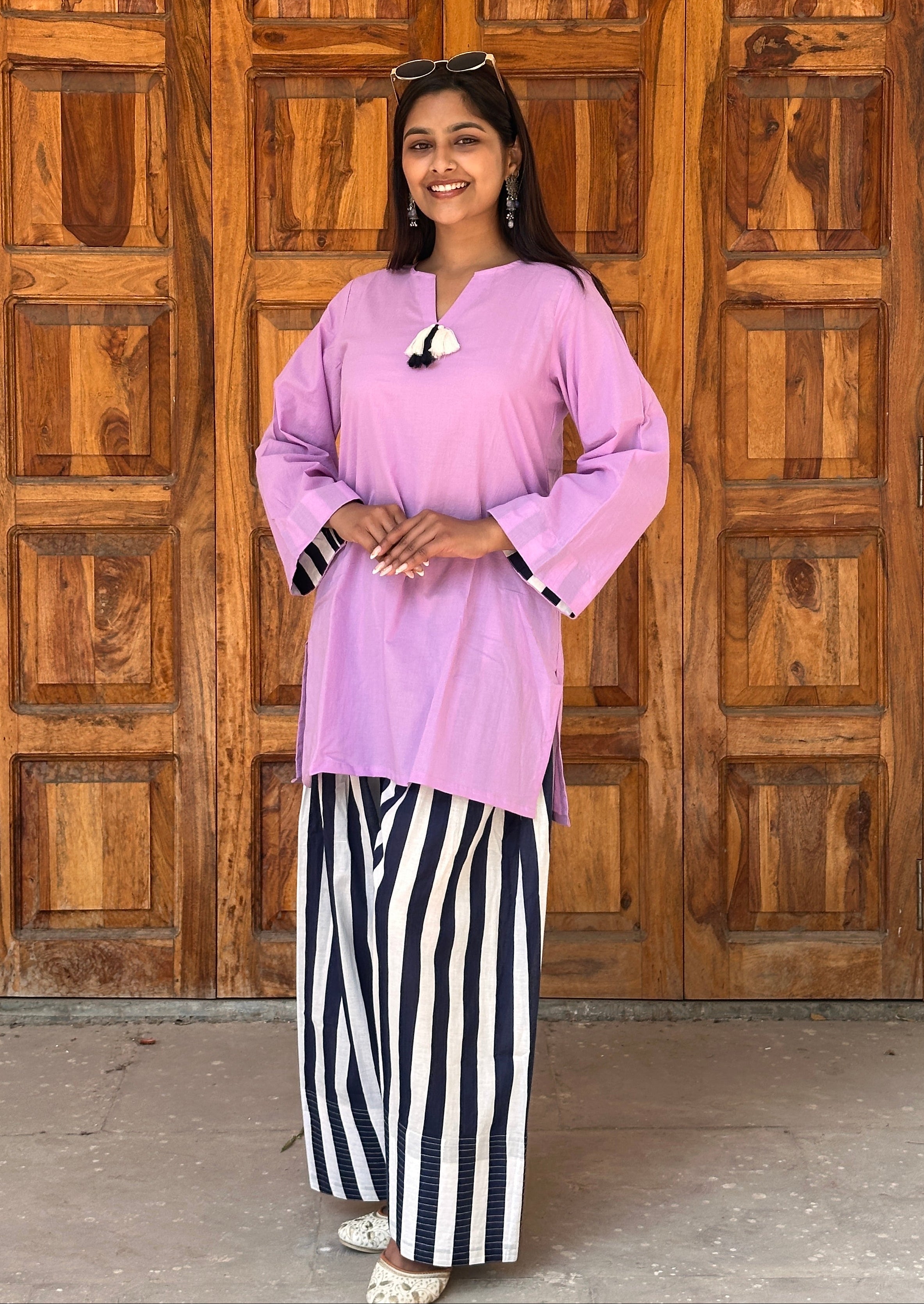 Purple Kurta with Contrast Farshi Salwar
