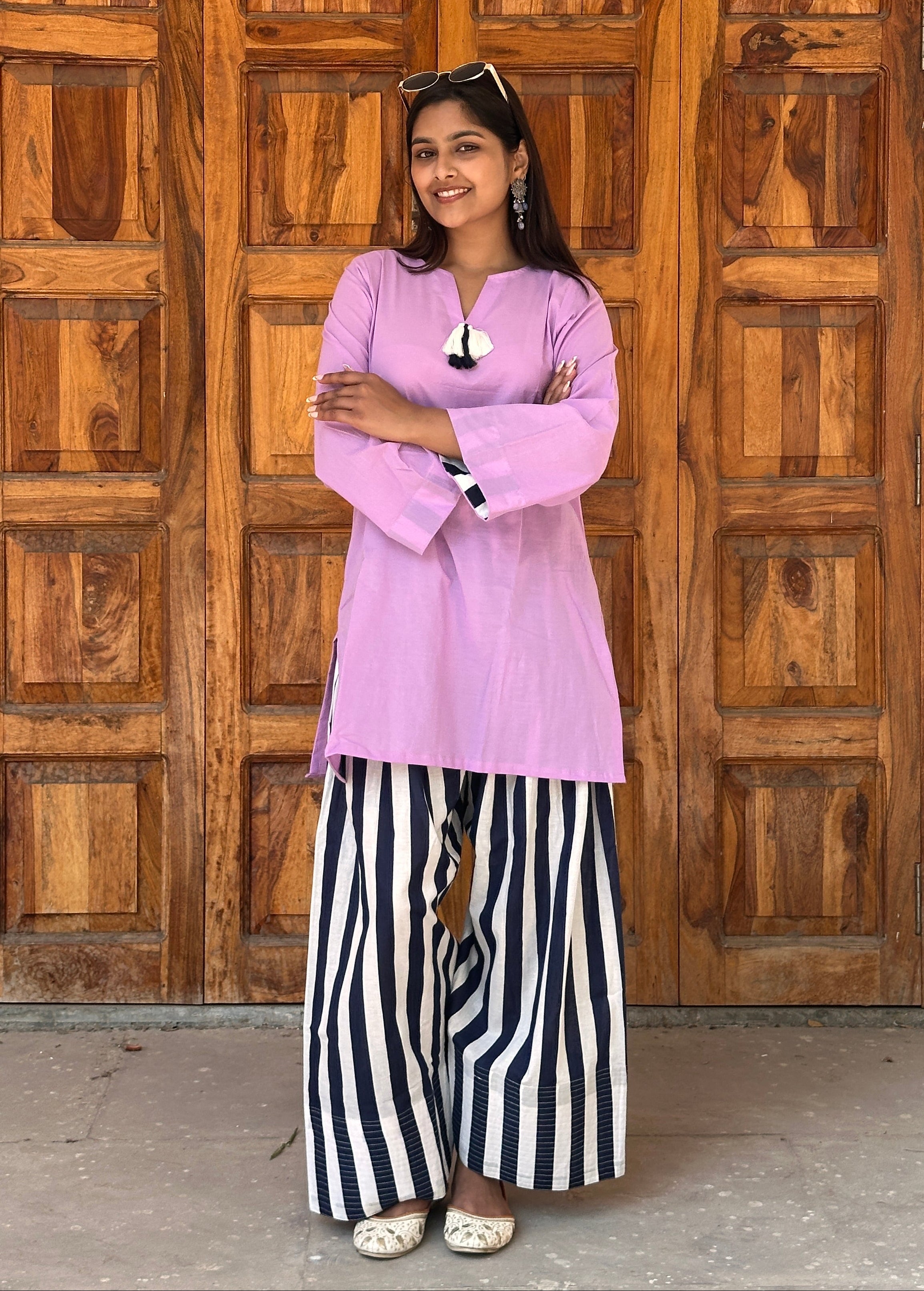 Purple Kurta with Contrast Farshi Salwar