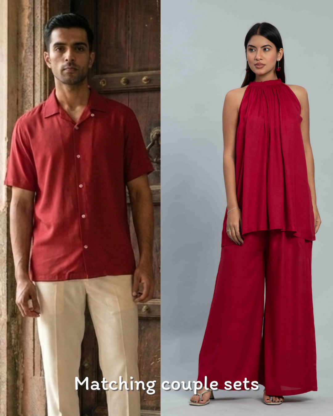 Red Halter Neck Matching couple set