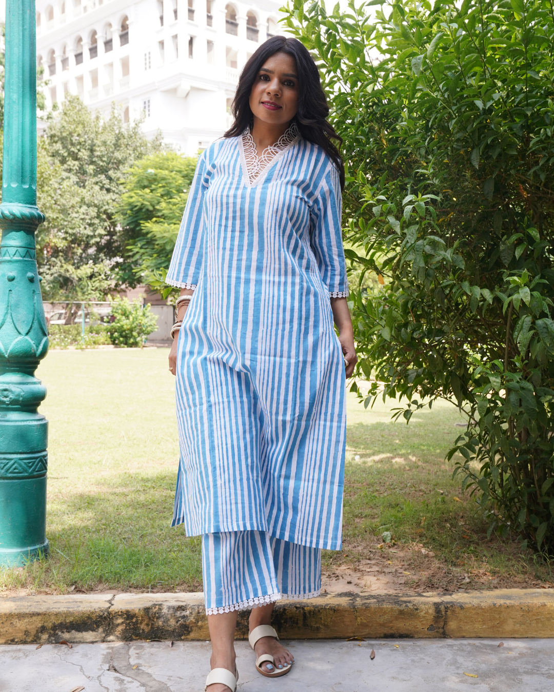 Handblocked Striped Set