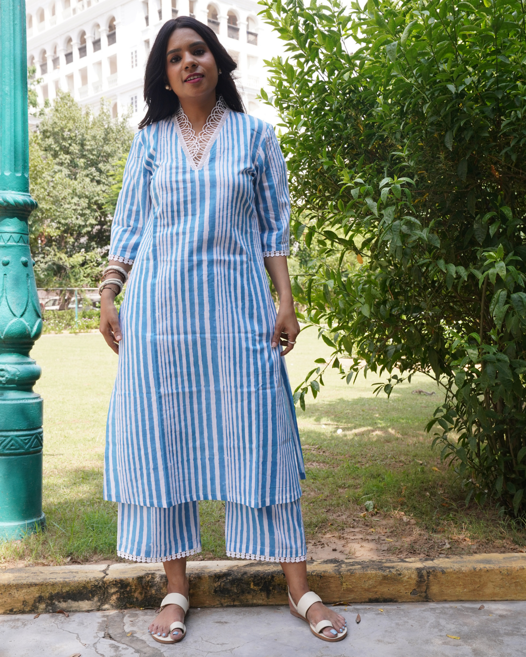 Handblocked Striped Set