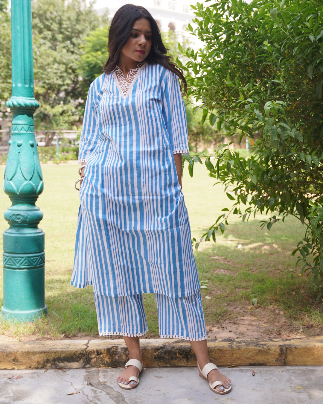 Handblocked Striped Set
