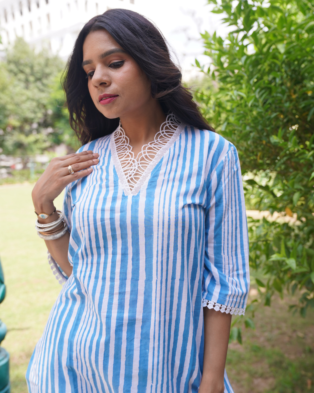 Handblocked Striped Set