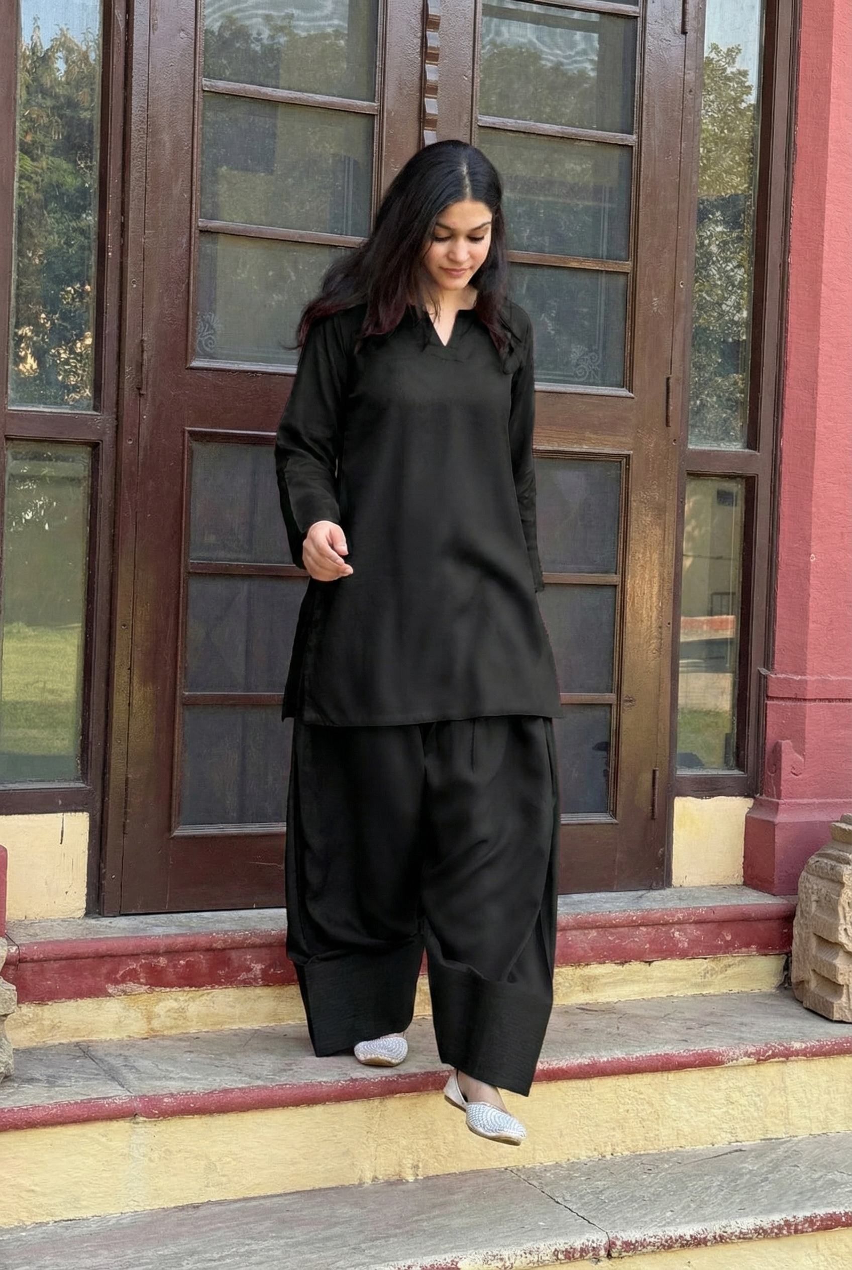 Black Solid Farshi Salwar Set