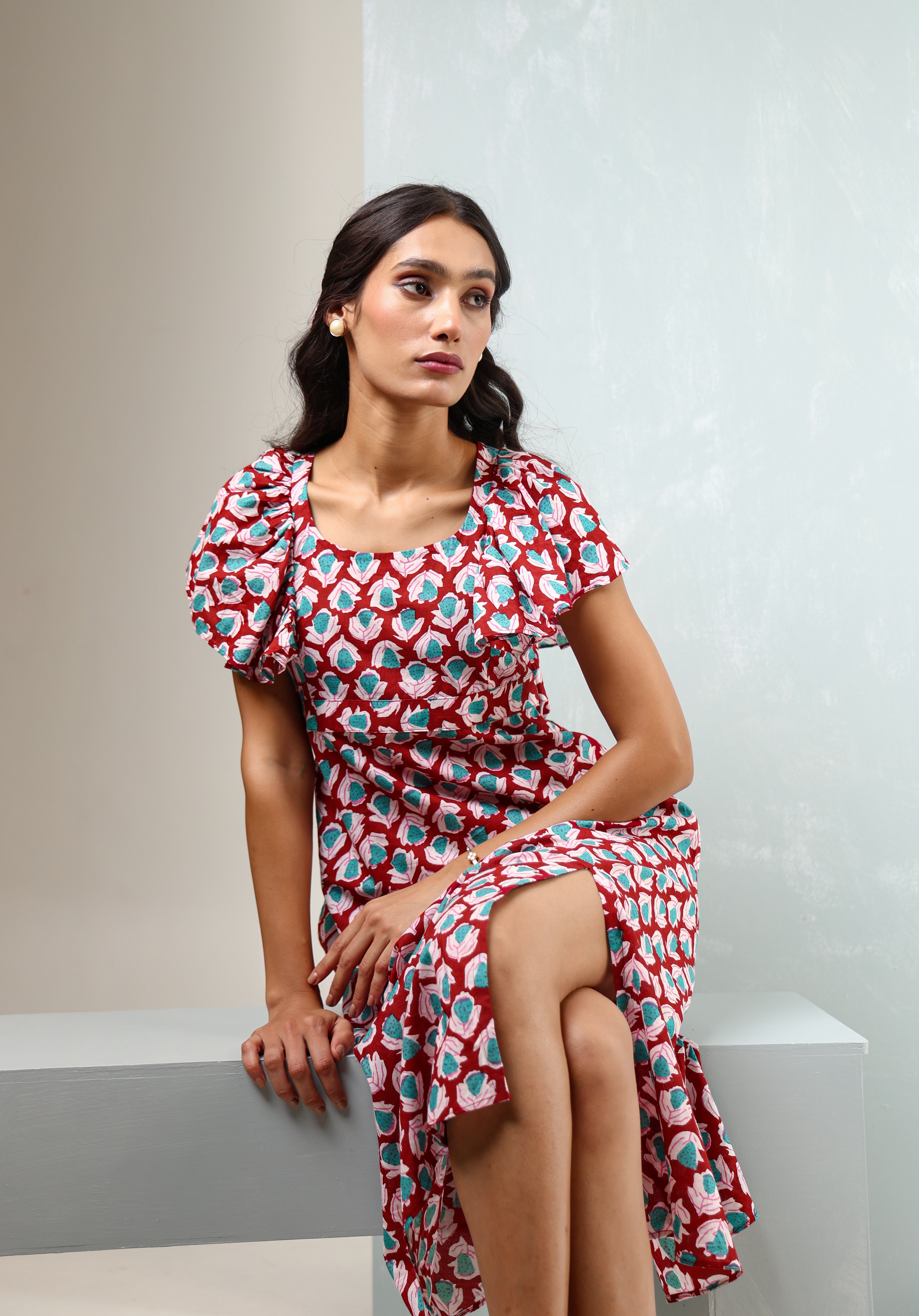 Cherry Slit Cotton Dress
