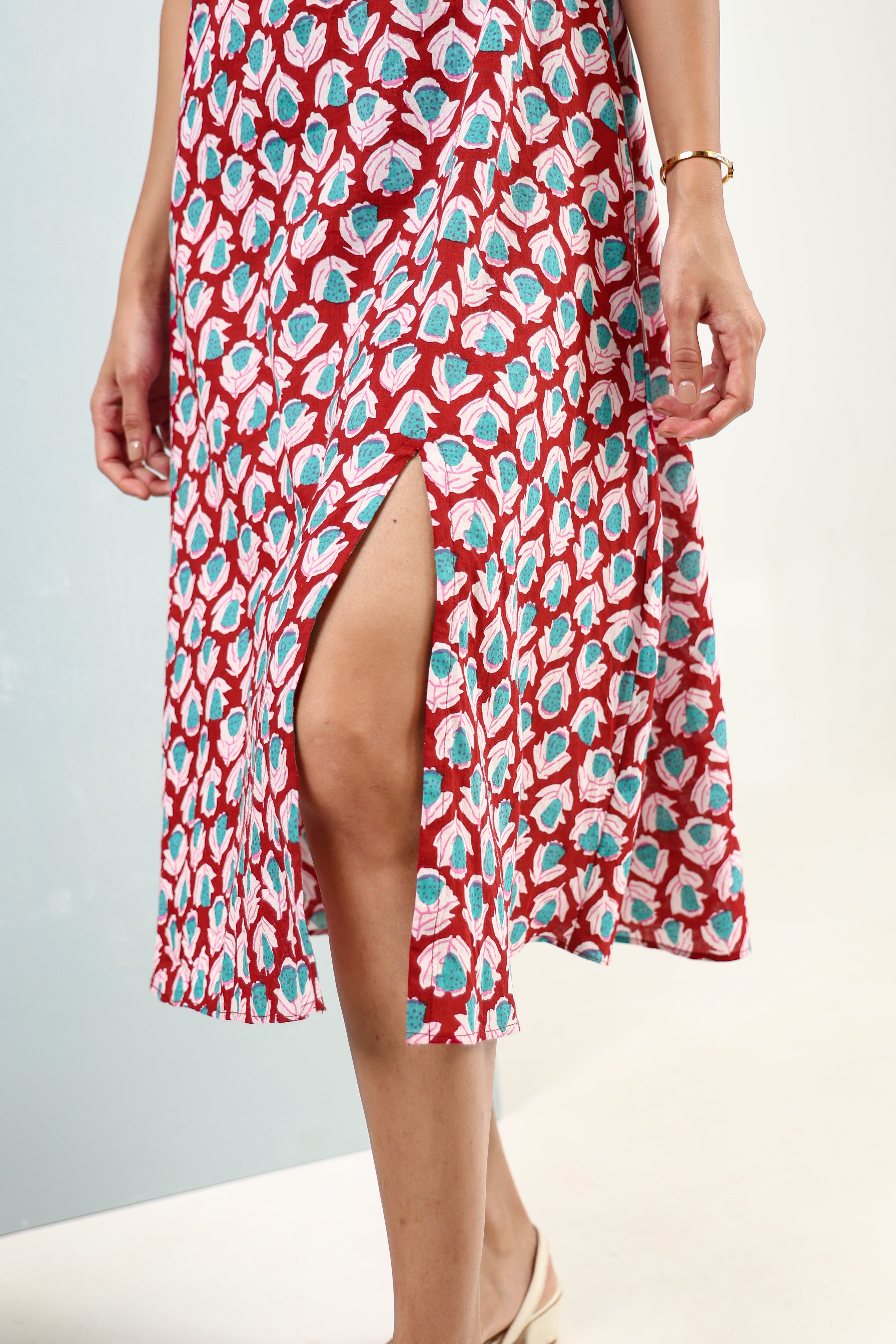 Cherry Slit Cotton Dress