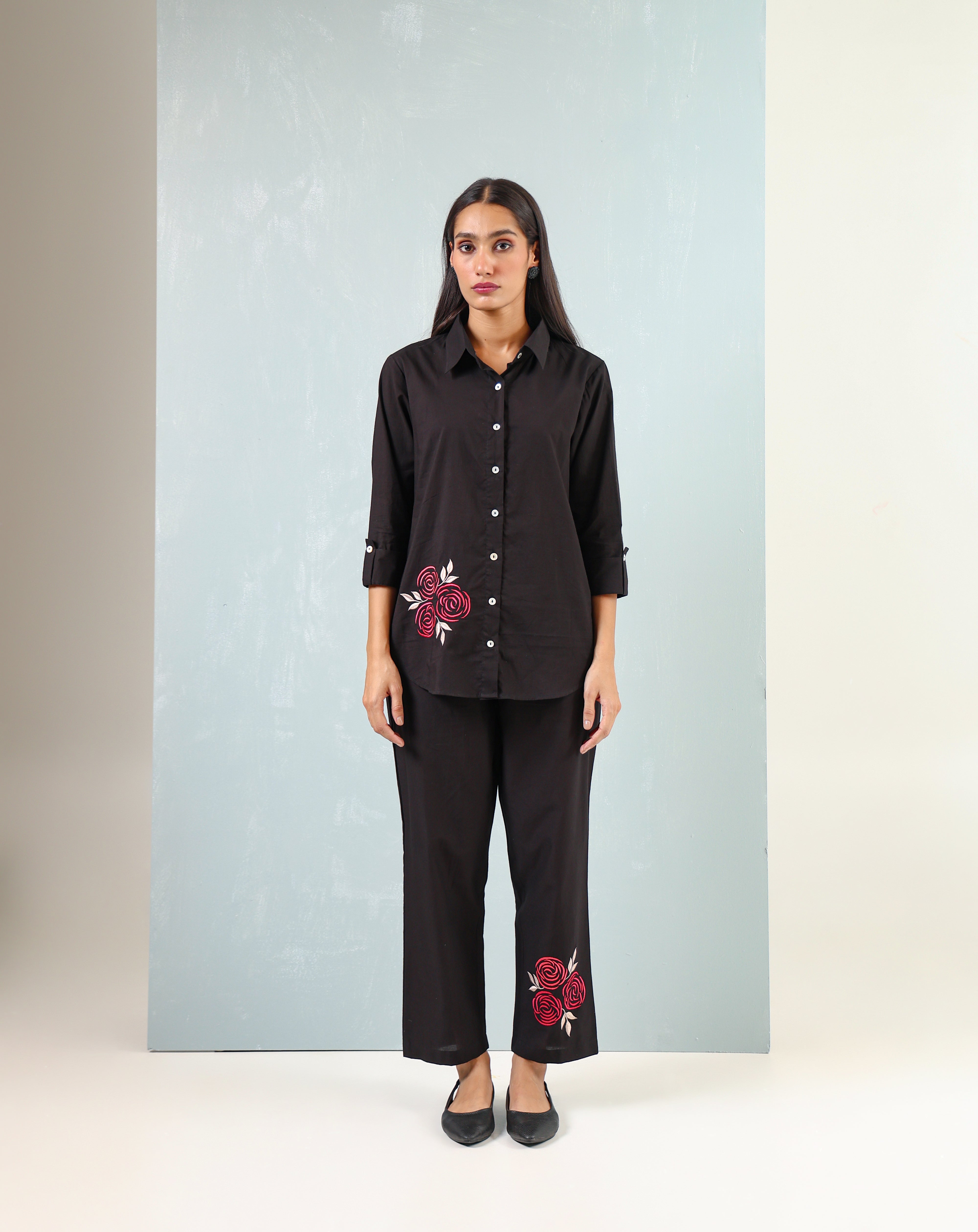 Black Pink Embroidered Co-ord set