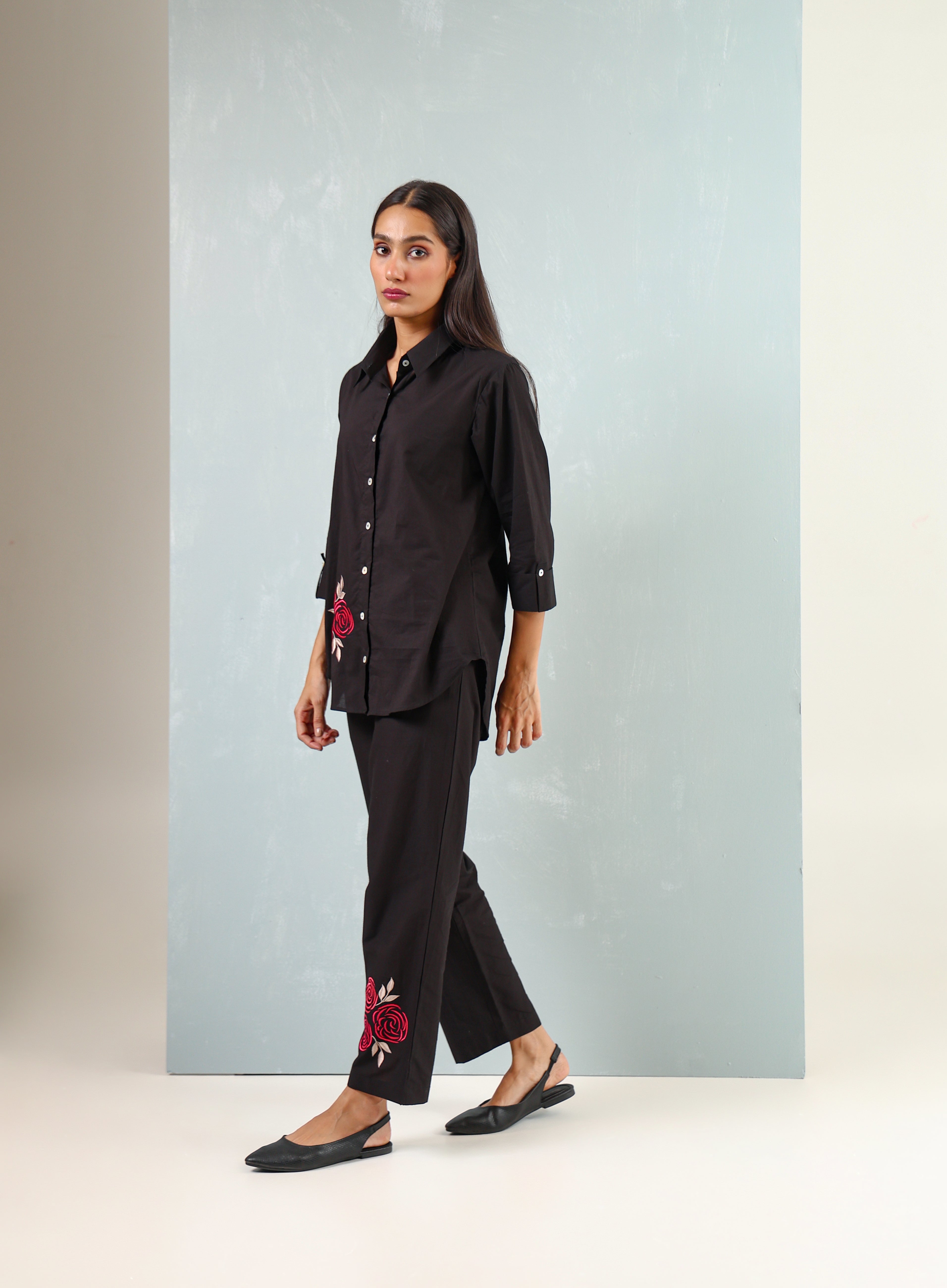 Black Pink Embroidered Co-ord set