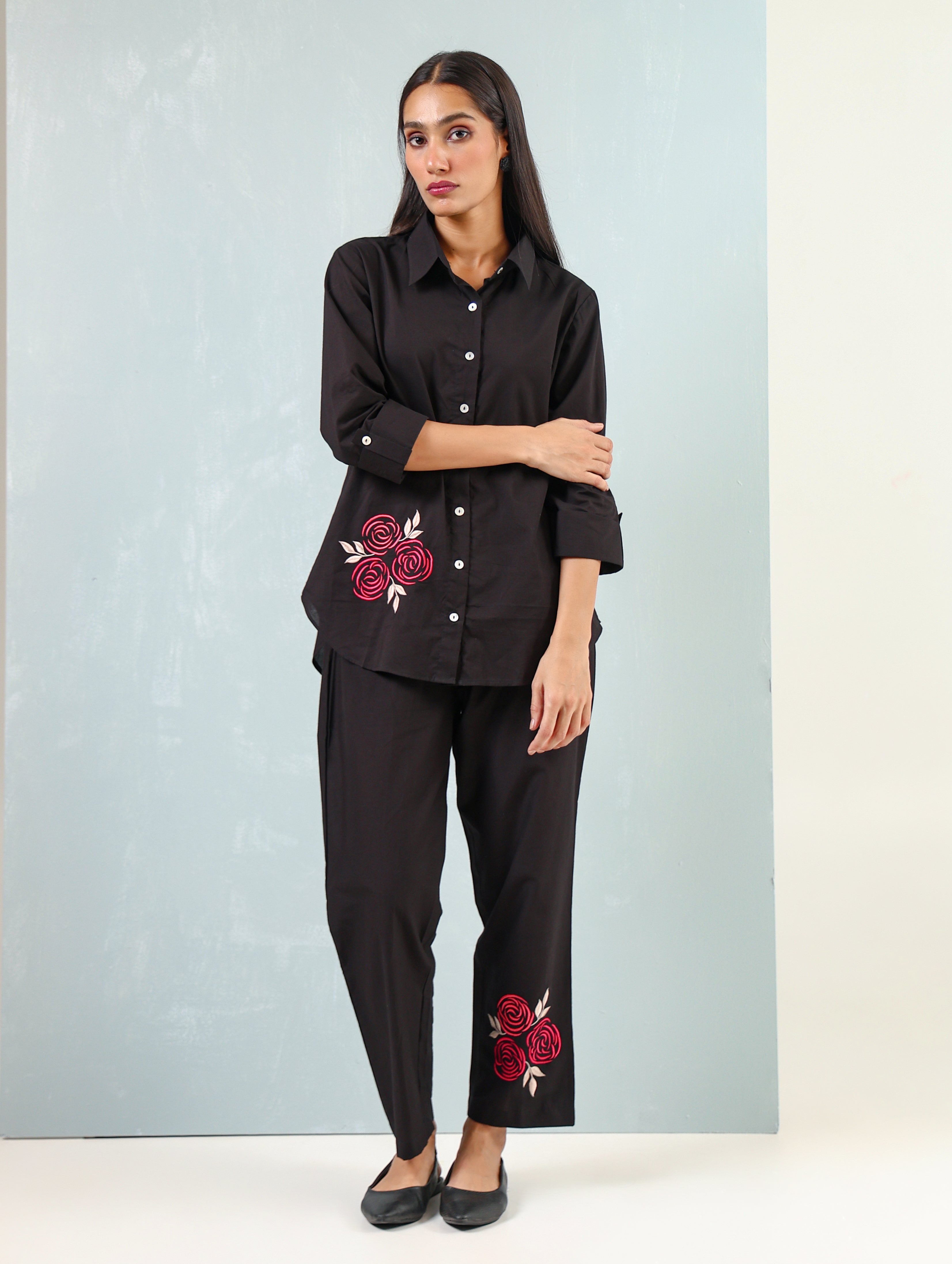 Black Pink Embroidered Co-ord set