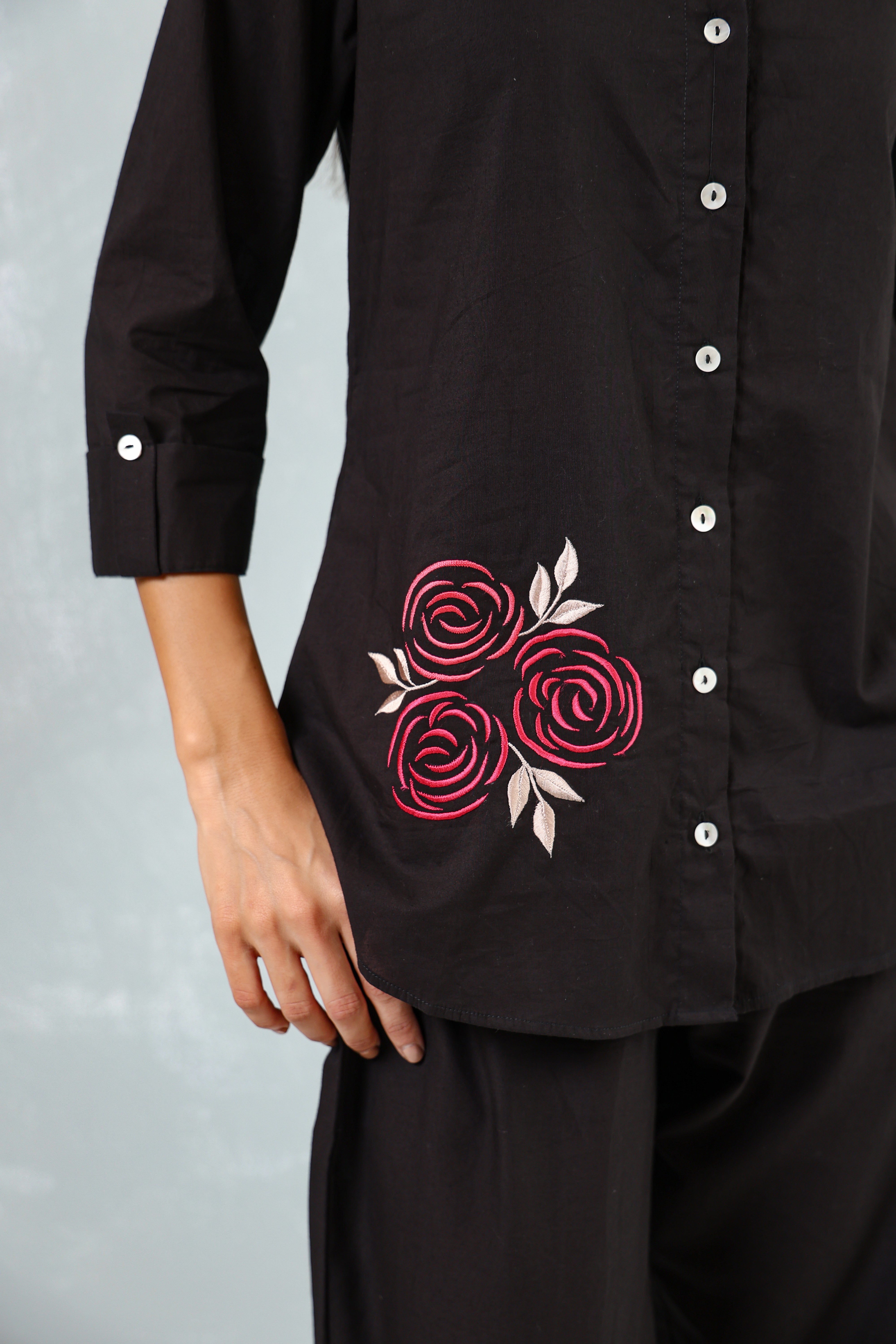 Black Pink Embroidered Co-ord set