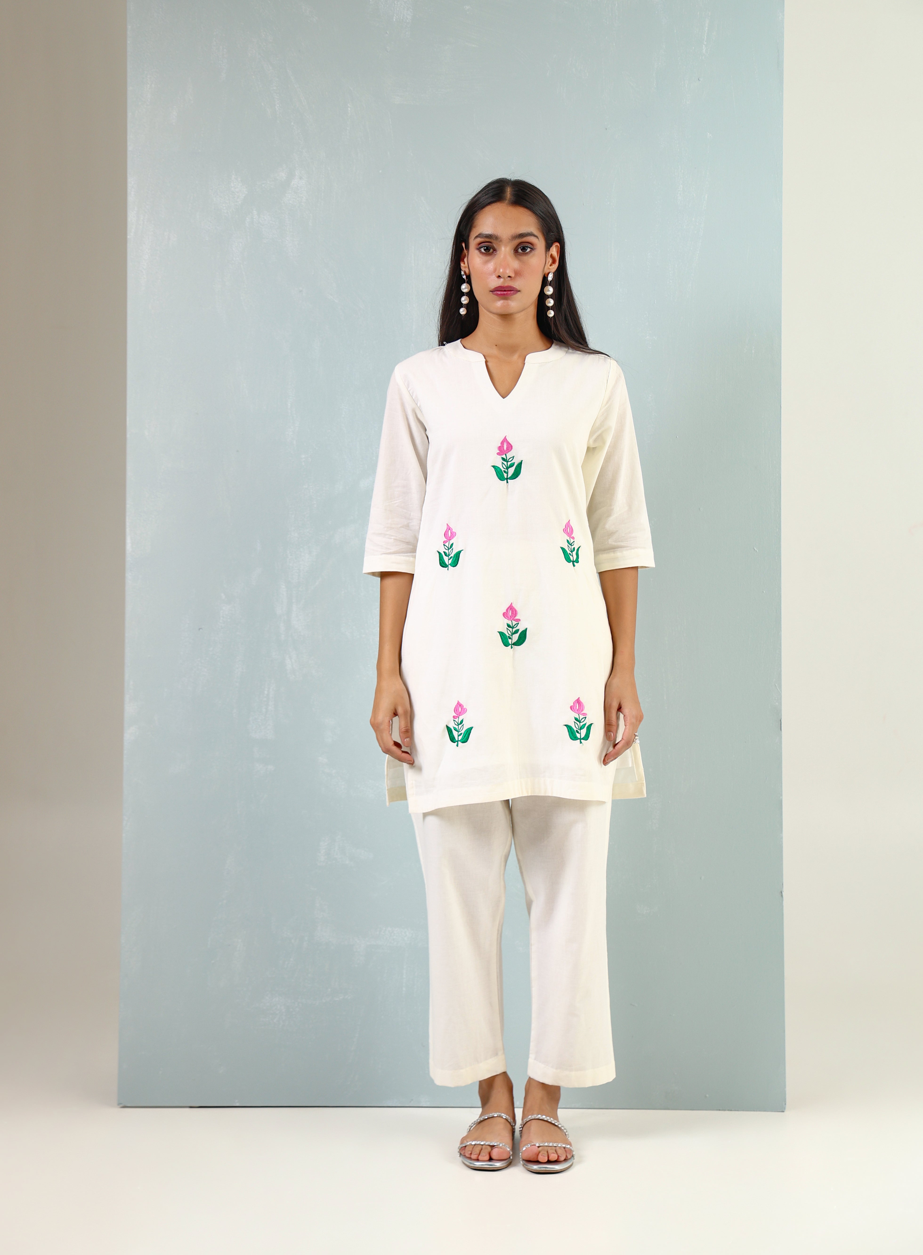 Lotus Embroidered Kurta Set