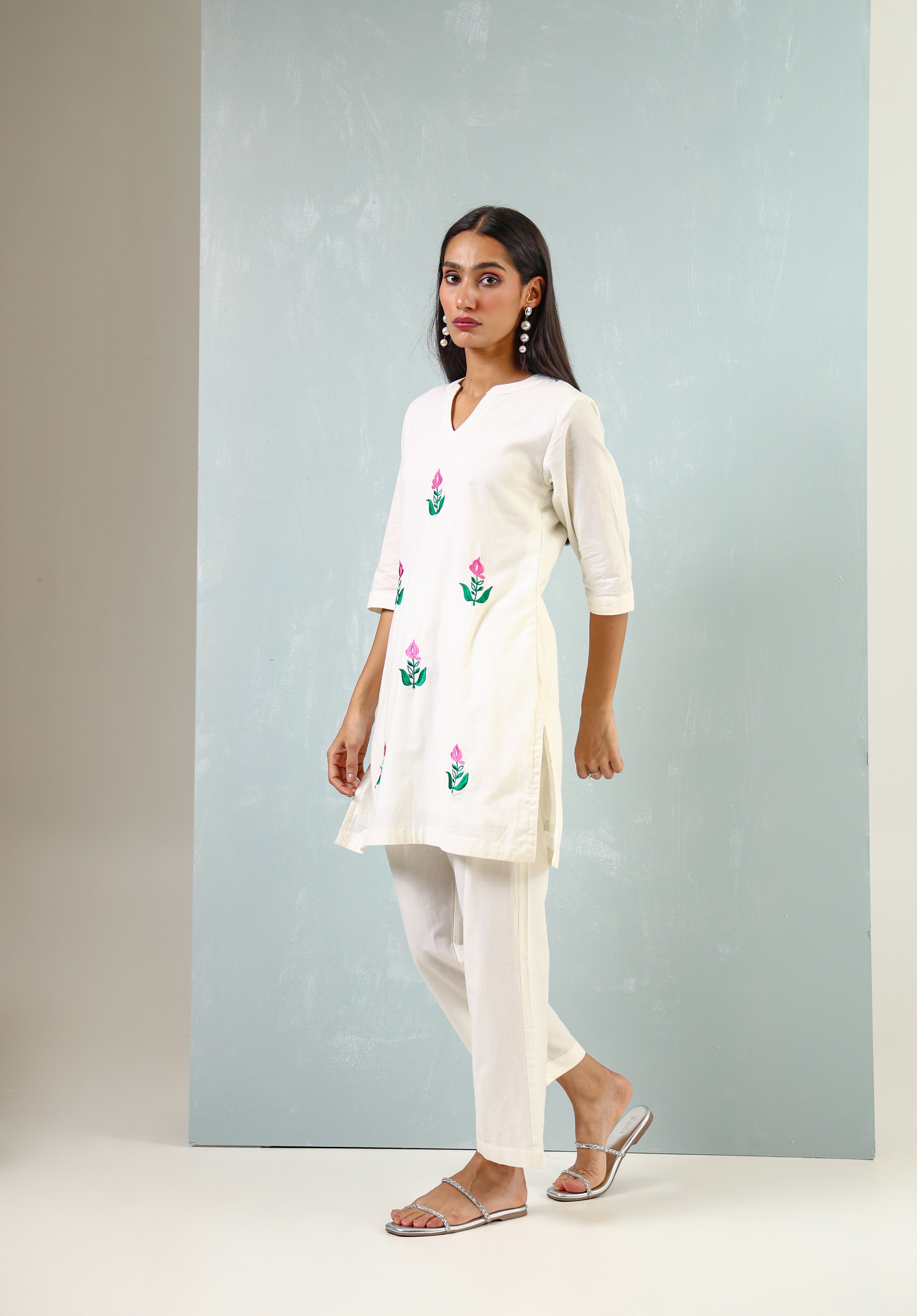 Lotus Embroidered Kurta Set