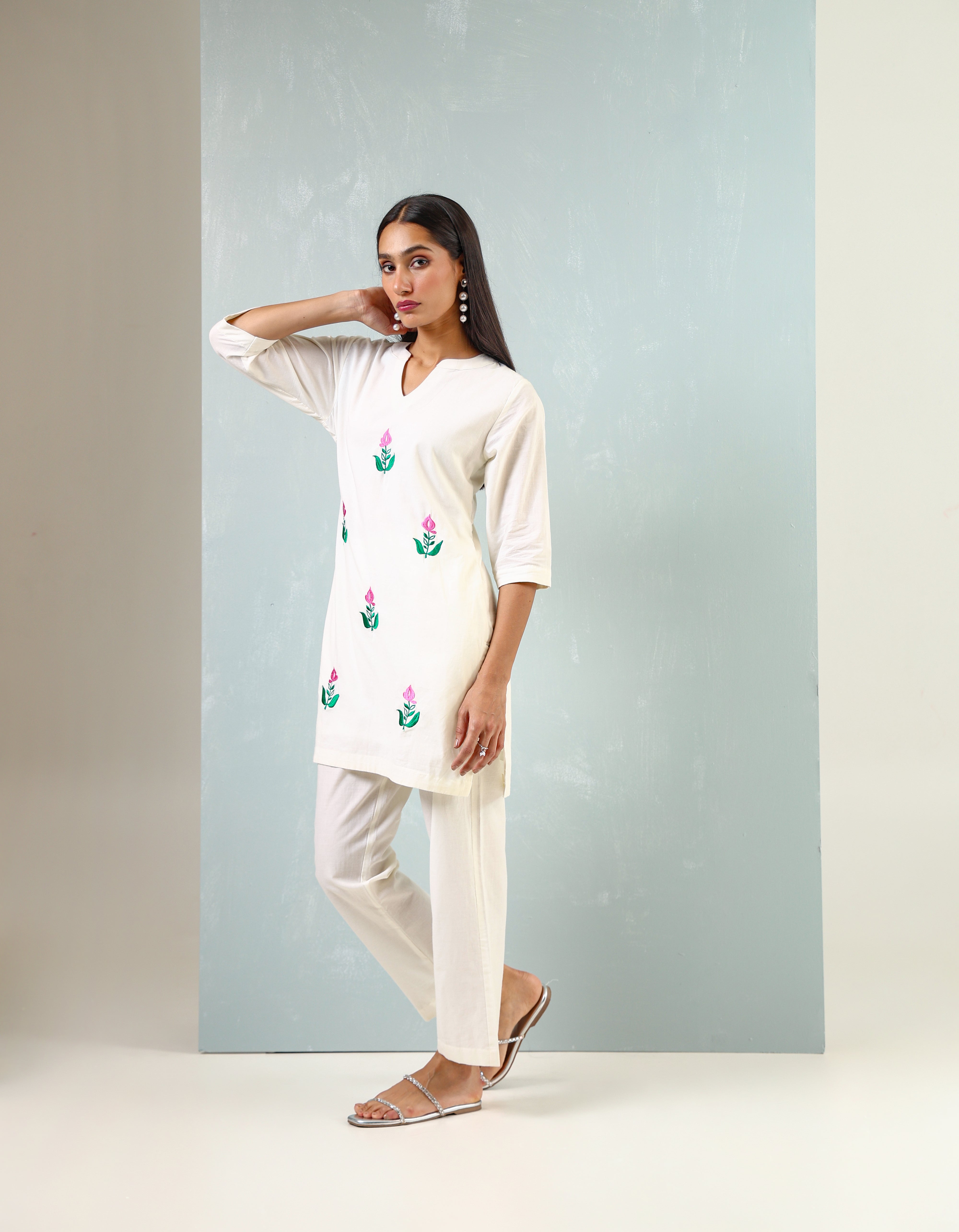 Lotus Embroidered Kurta Set