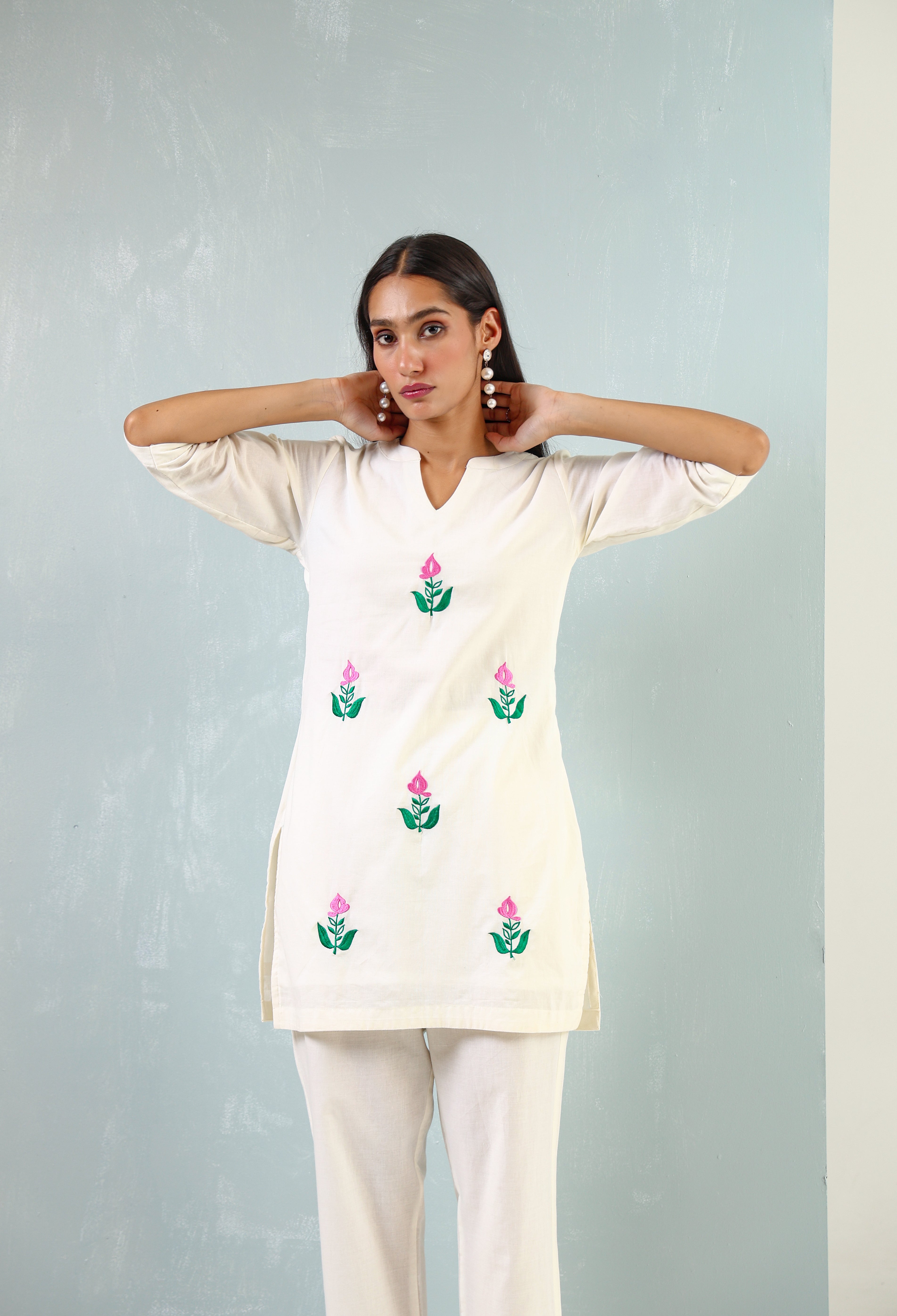 Lotus Embroidered Kurta Set