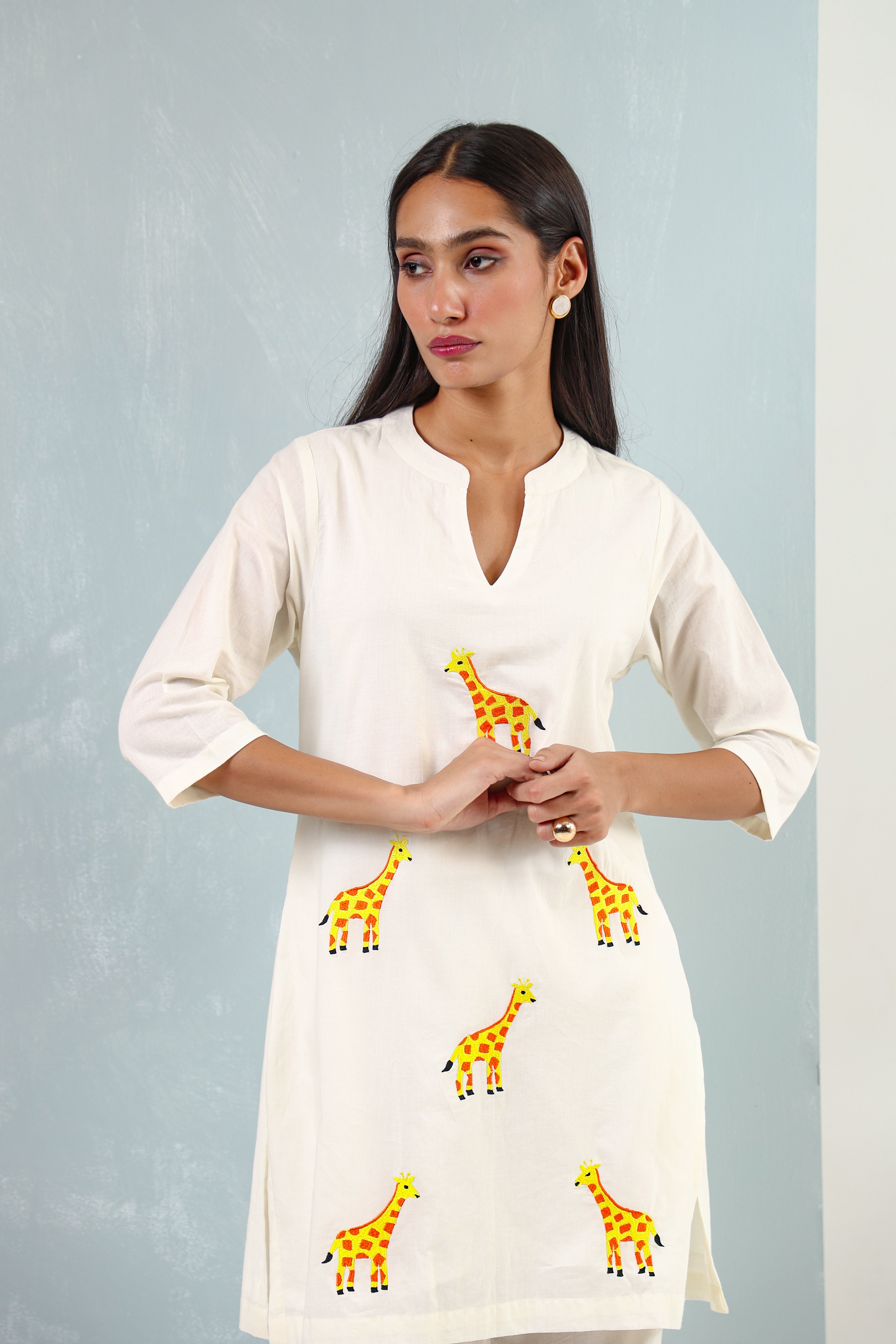 Giraffe Embroidered Kurta Set