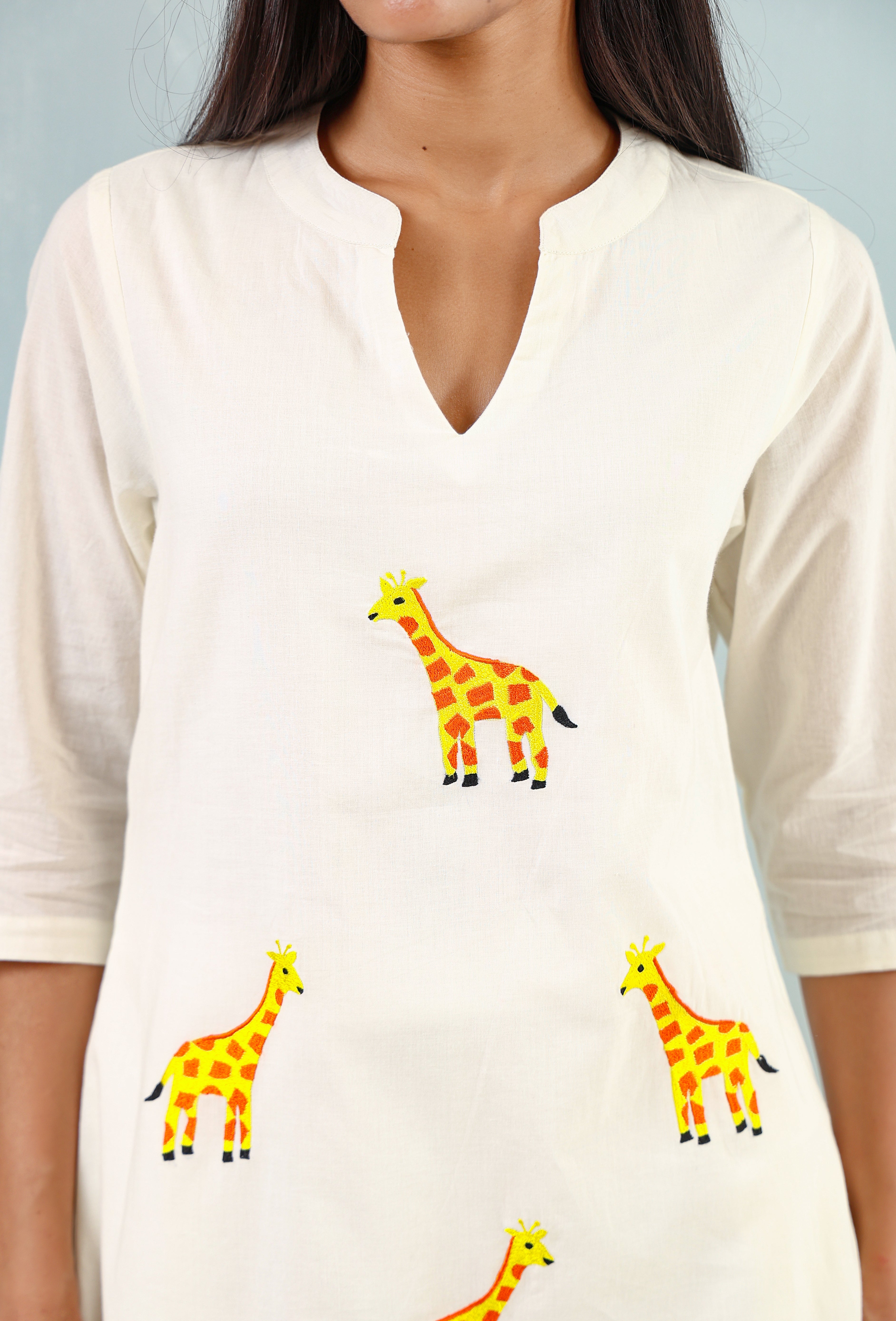 Giraffe Embroidered Kurta Set