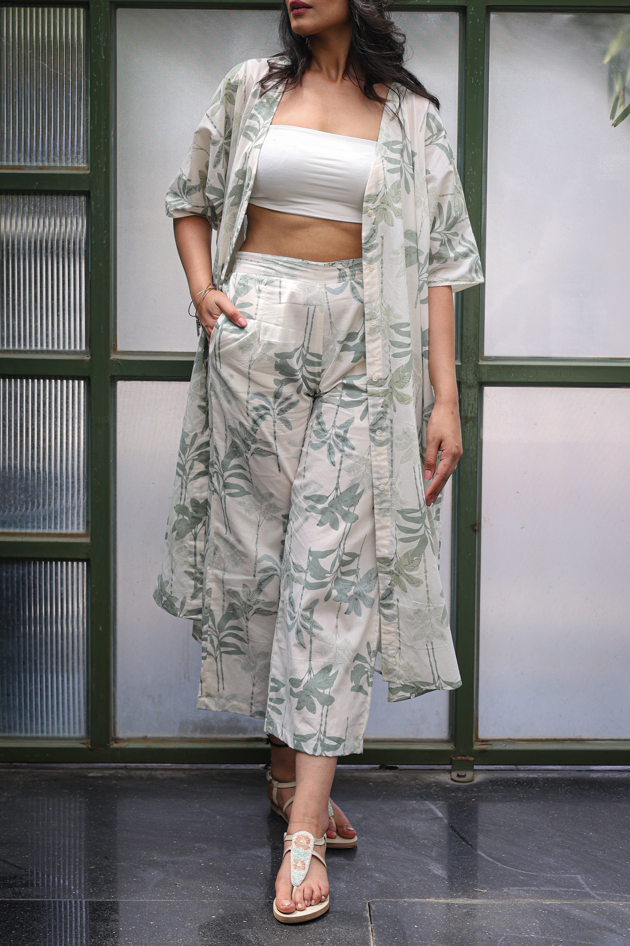 Pastel Leaf Print Pants