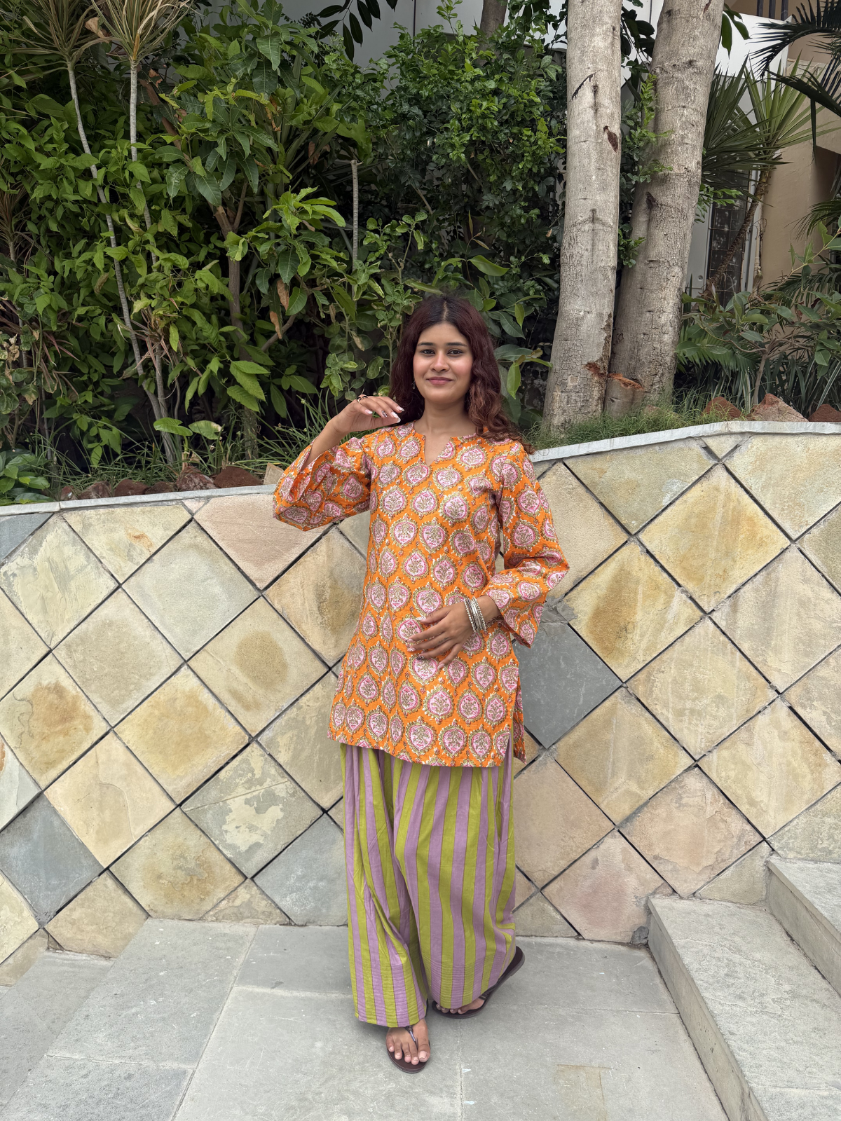 Orange Buta Contrast Farshi set