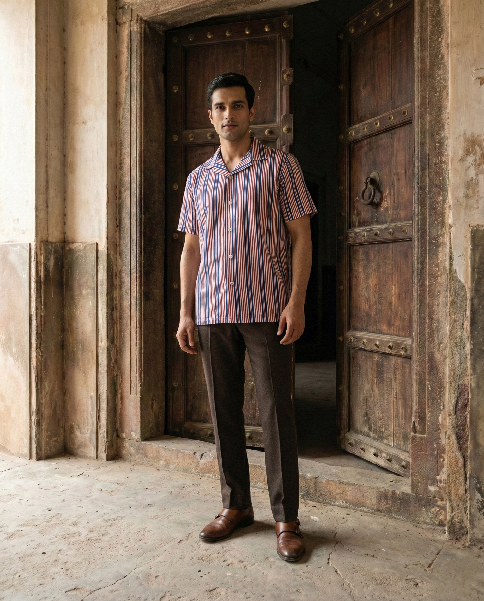 Red Blue Striped Menʼs Shirt