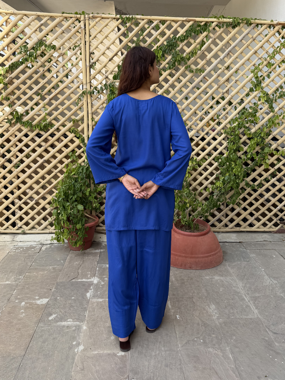 Blue Solid Rayon Farshi Salwar set