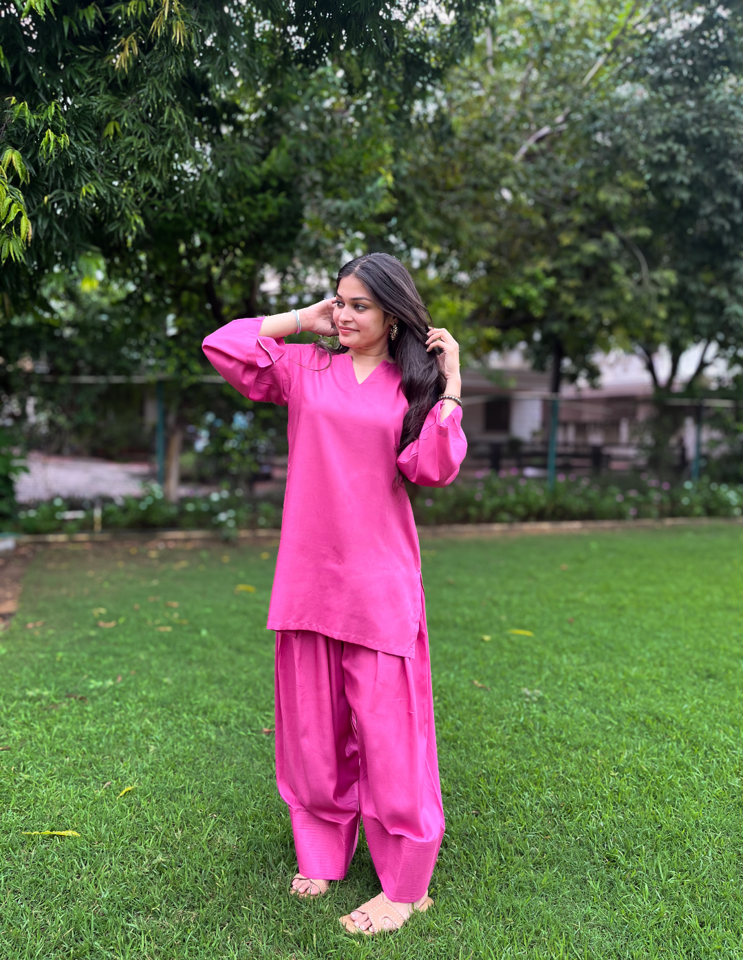 Pink Solid Farshi Salwar Set