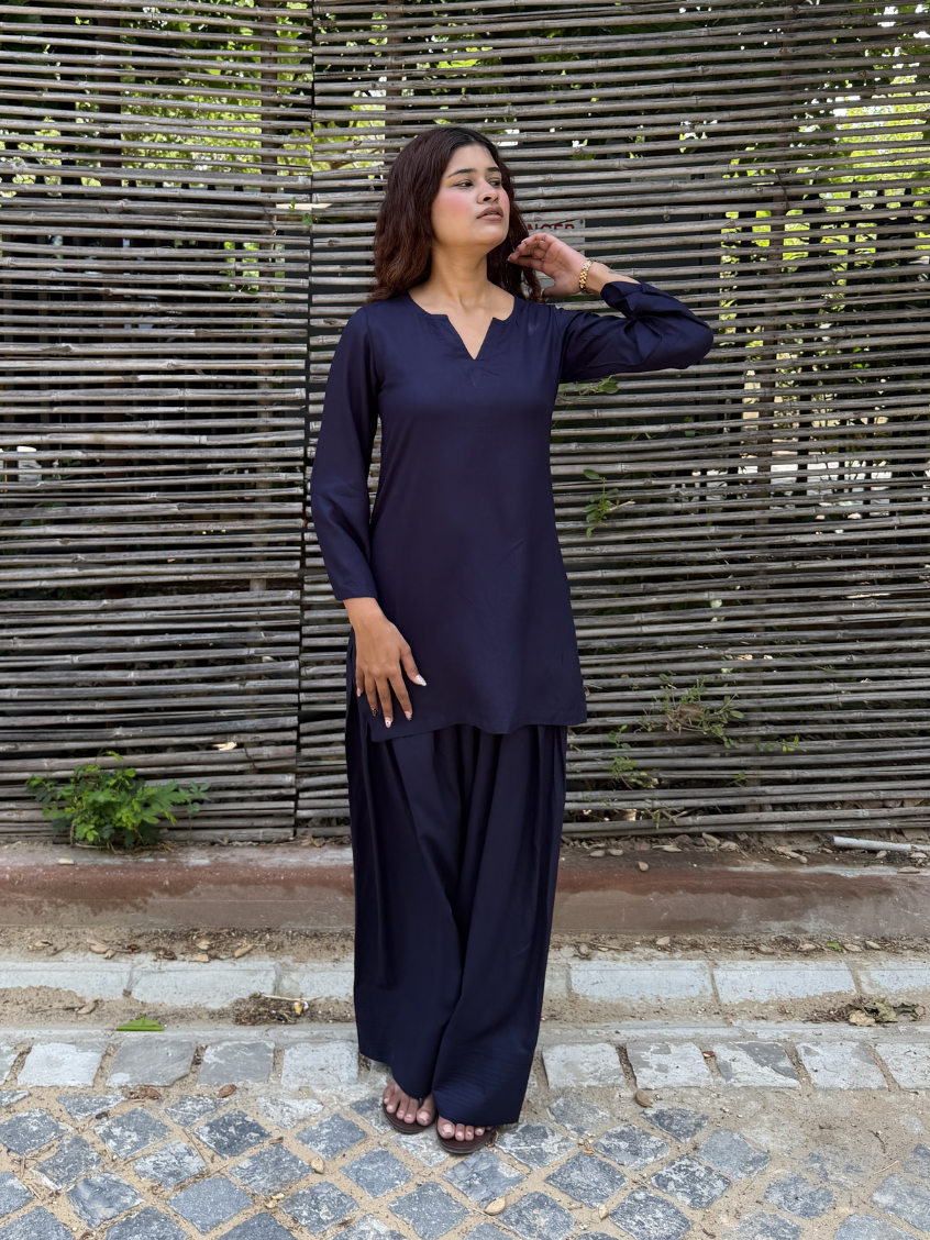 Navy Blue Solid Farshi Salwar set