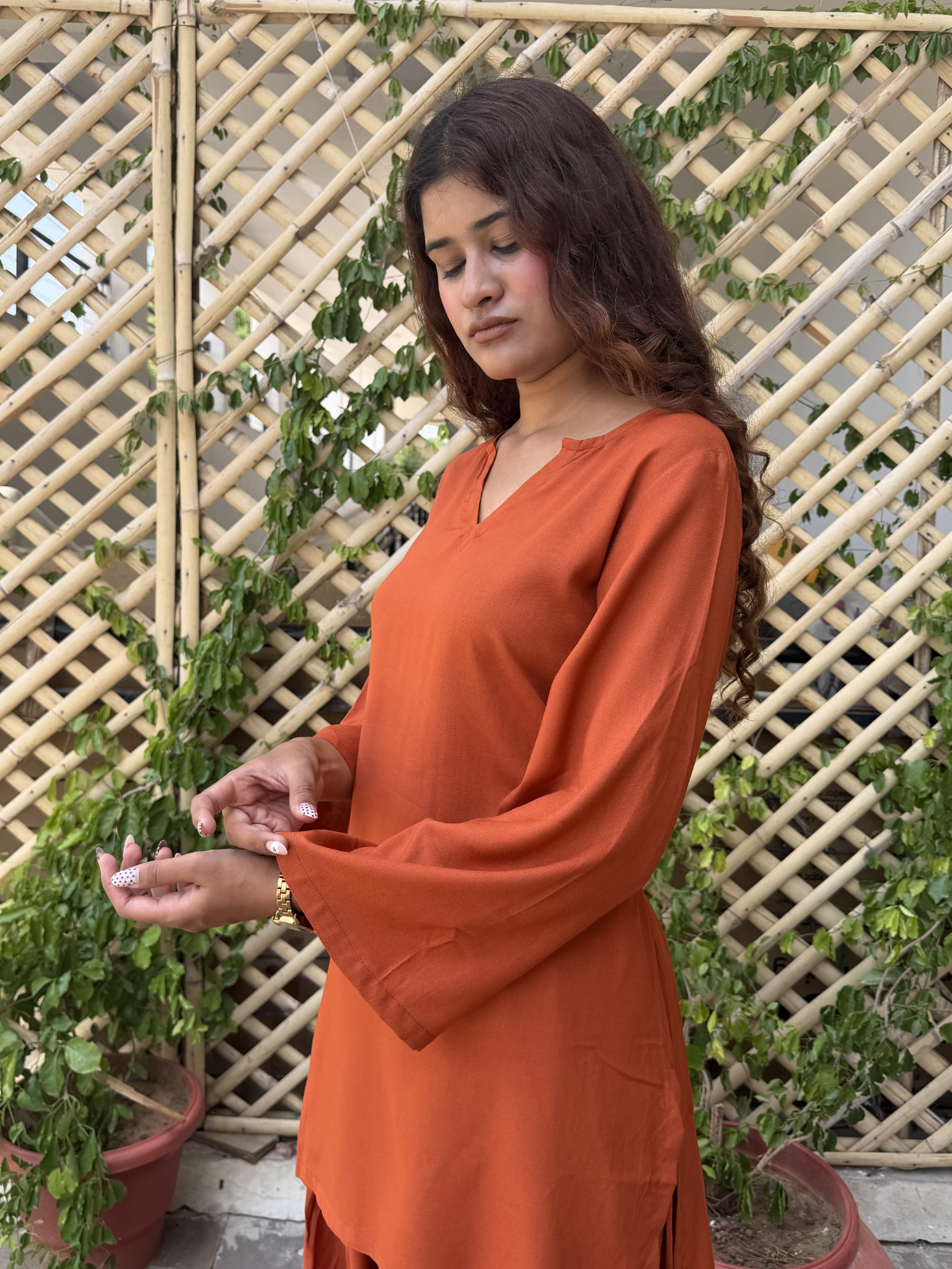 Rust Tan Solid Farshi Salwar set