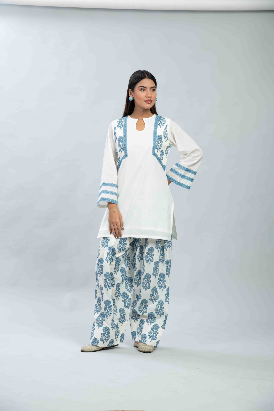 Blue handblocked Farshi salwar set