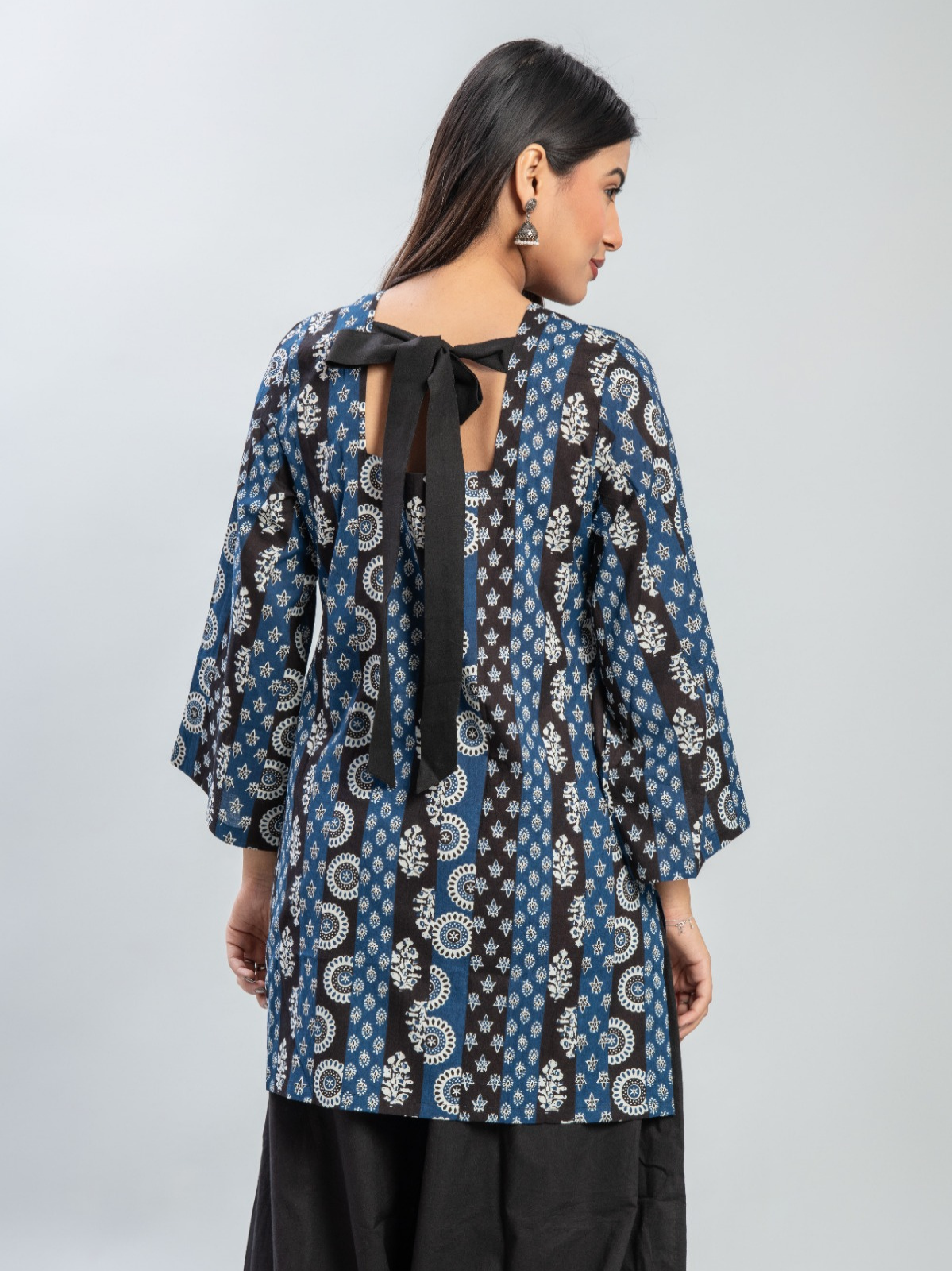 Indigo Ajrakh Print Kurti & Black Farshi Salwar Set