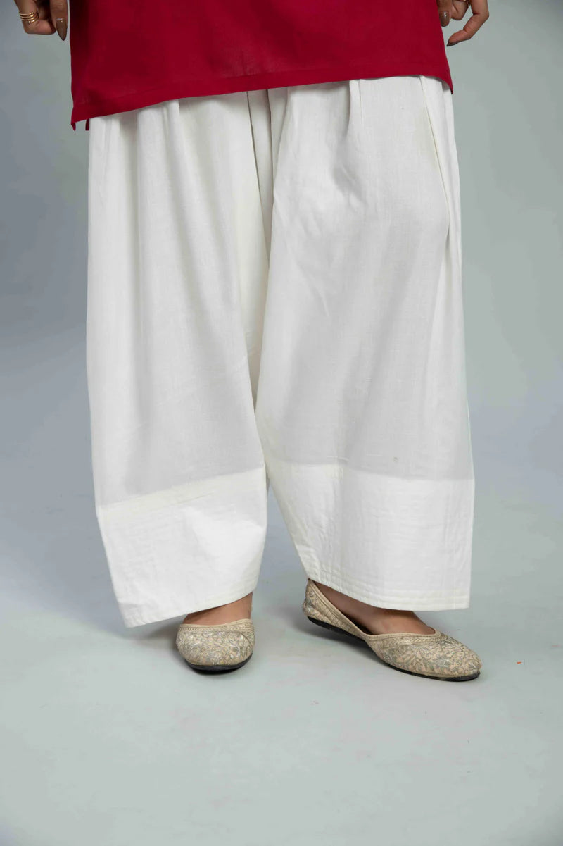 Cherry Red Off White Contrast Farshi and Shirt Matching Couple Set