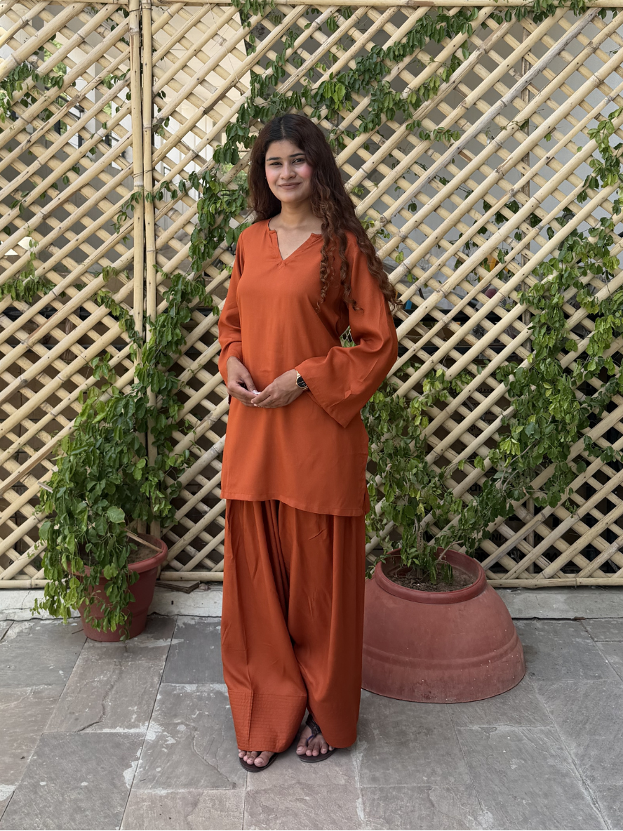 Rust Tan Solid Farshi Salwar set