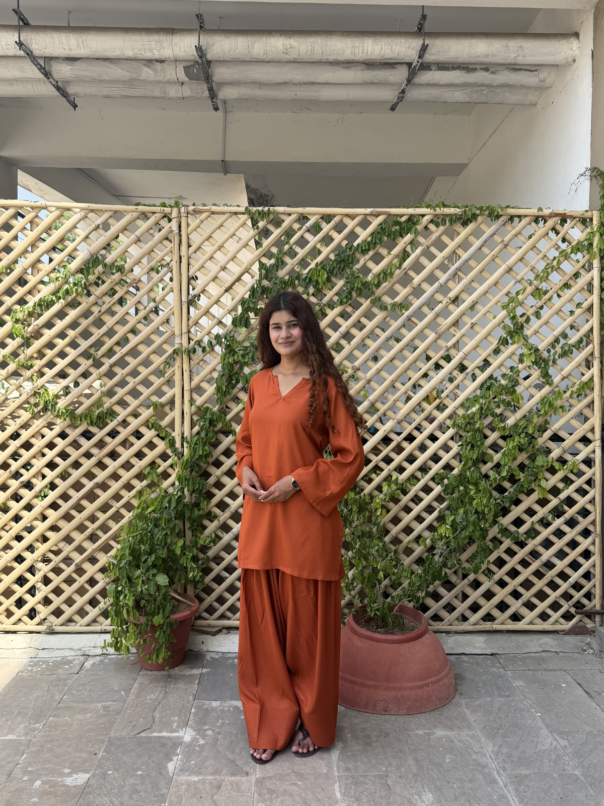 Rust Tan Solid Farshi Salwar set