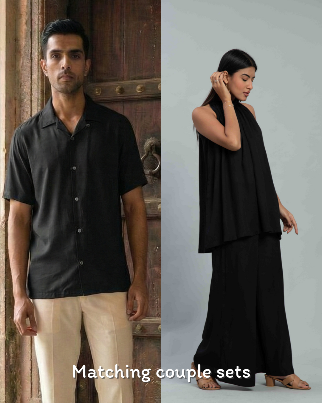 Black Halter Neck Matching couple set