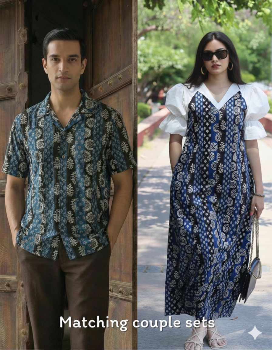 Indigo Ajrakh Print Matching couple set