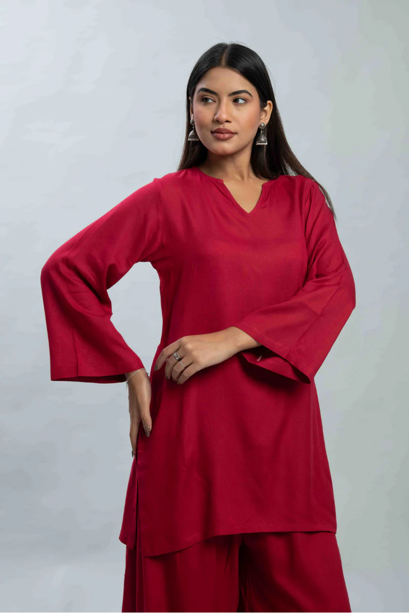 Red Farshi and Shirt Matching Couple Set