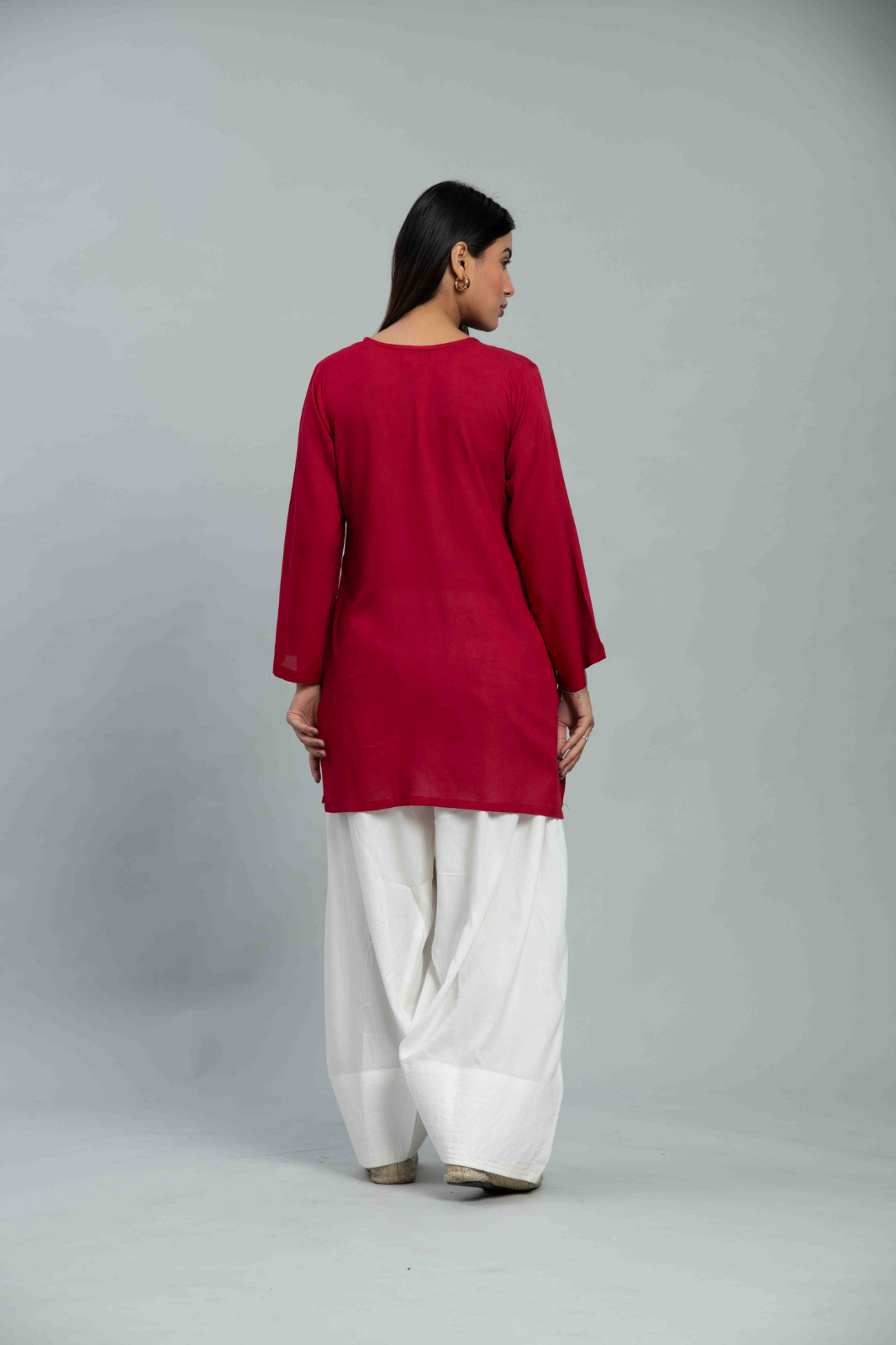 Cherry Red Off White Contrast Farshi Set