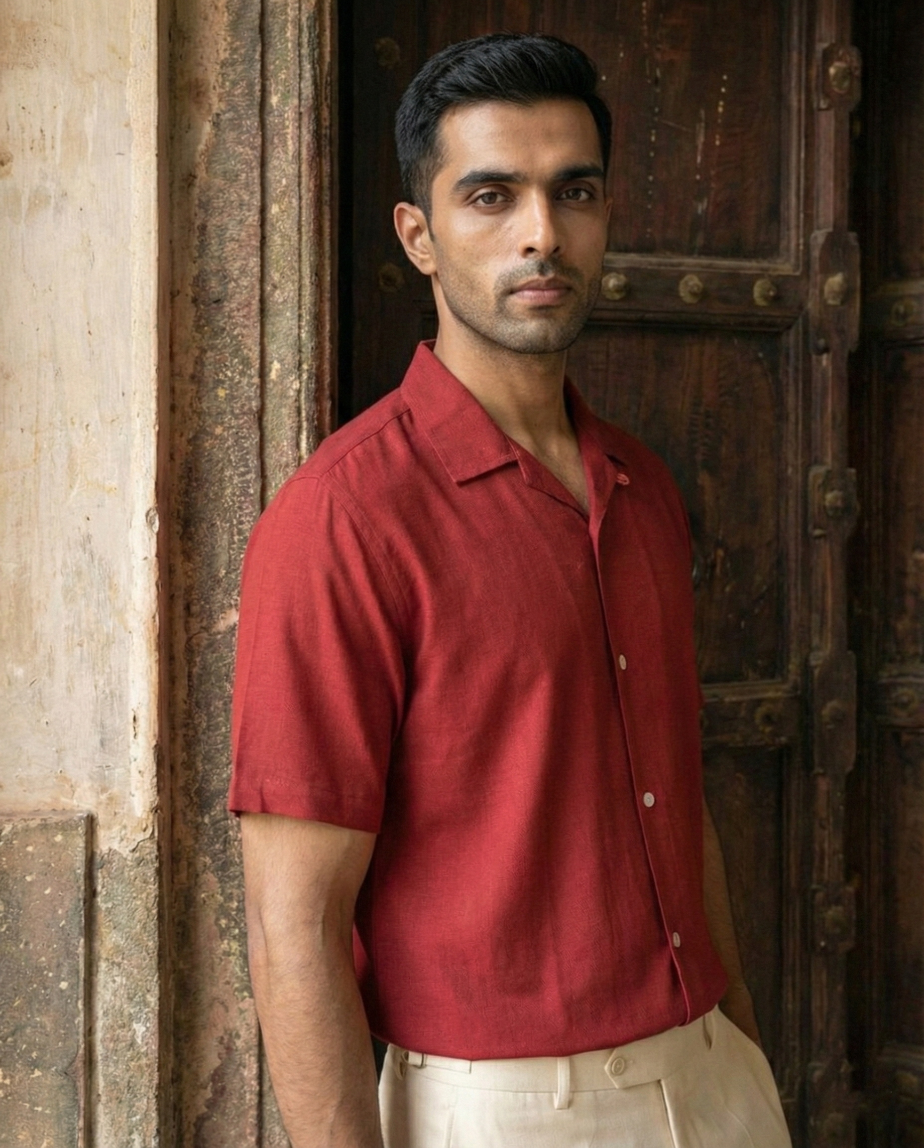 Red Farshi and Shirt Matching Couple Set