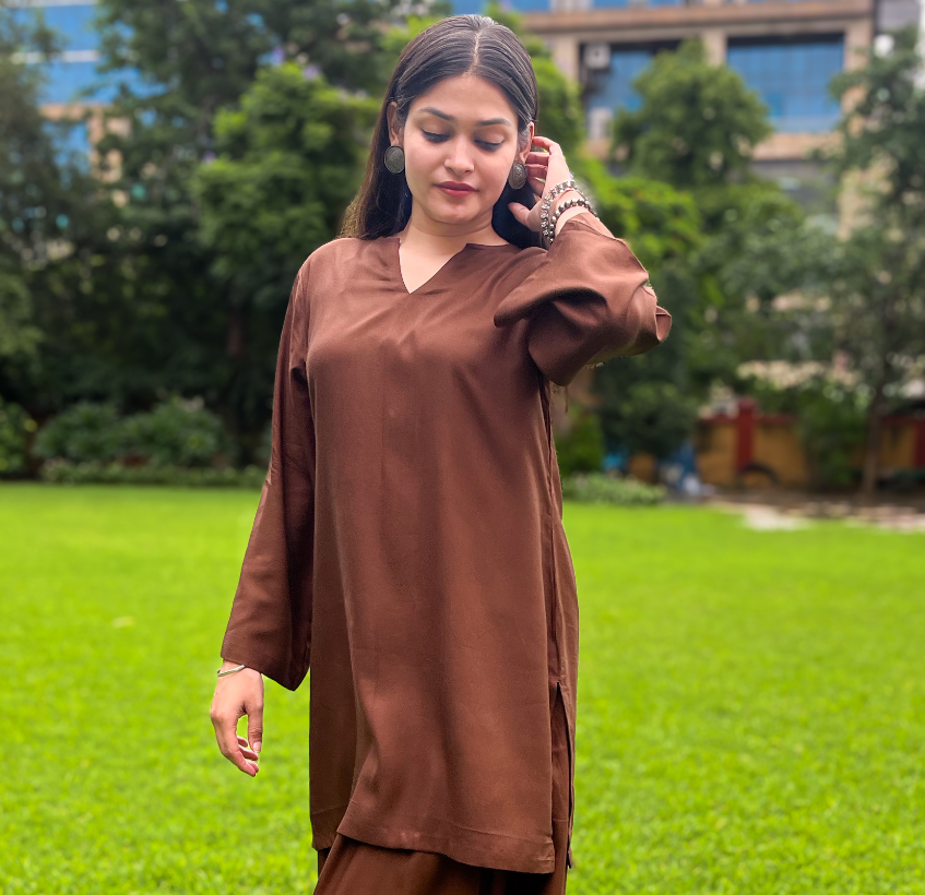 Coffee Brown Solid Farshi Salwar Set