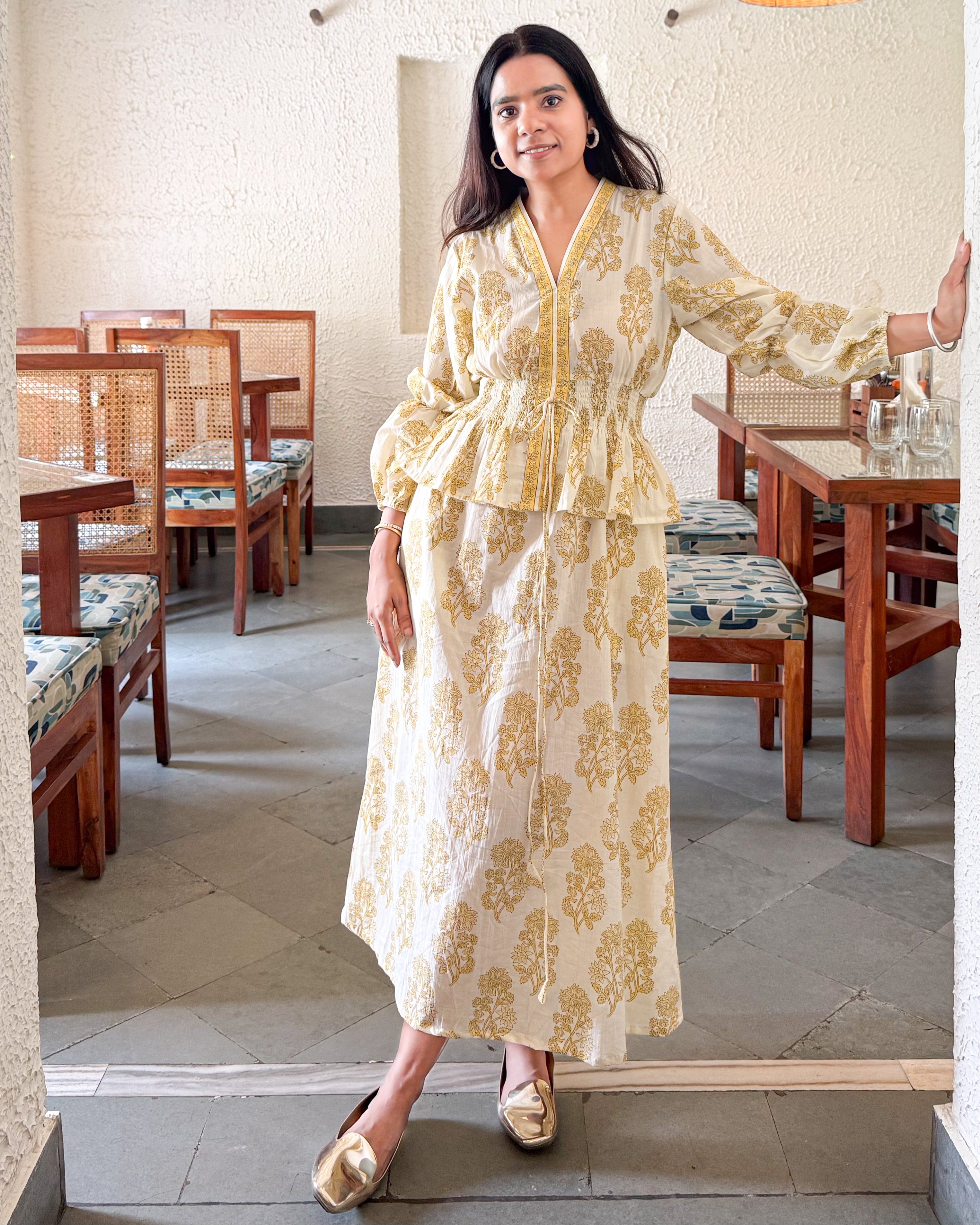 Hand-blocked Elasticated Long Dress