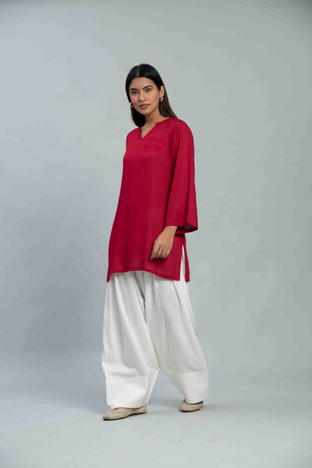 Cherry Red Off White Contrast Farshi Set