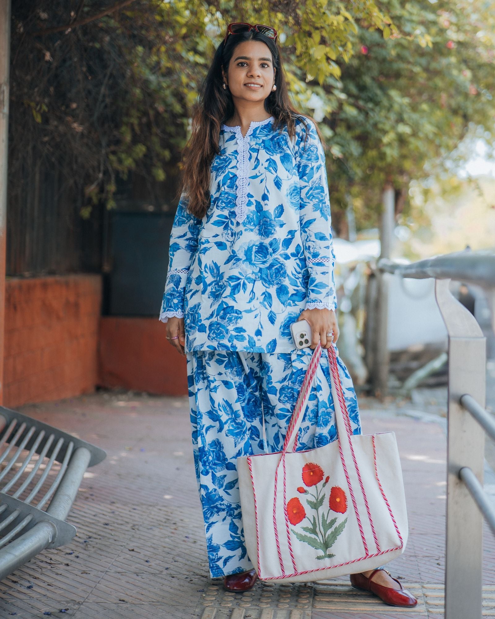 Blue Floral Farshi Salwar Set