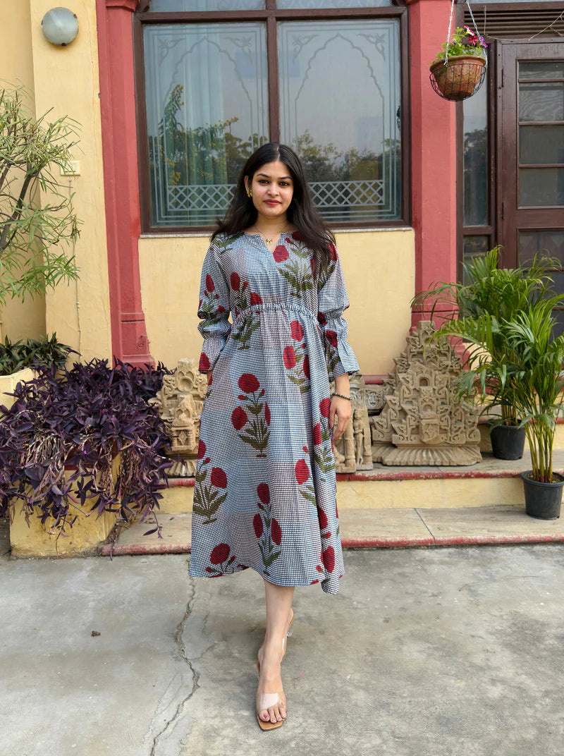 Floral Gingham Tunic Matching Couple Set